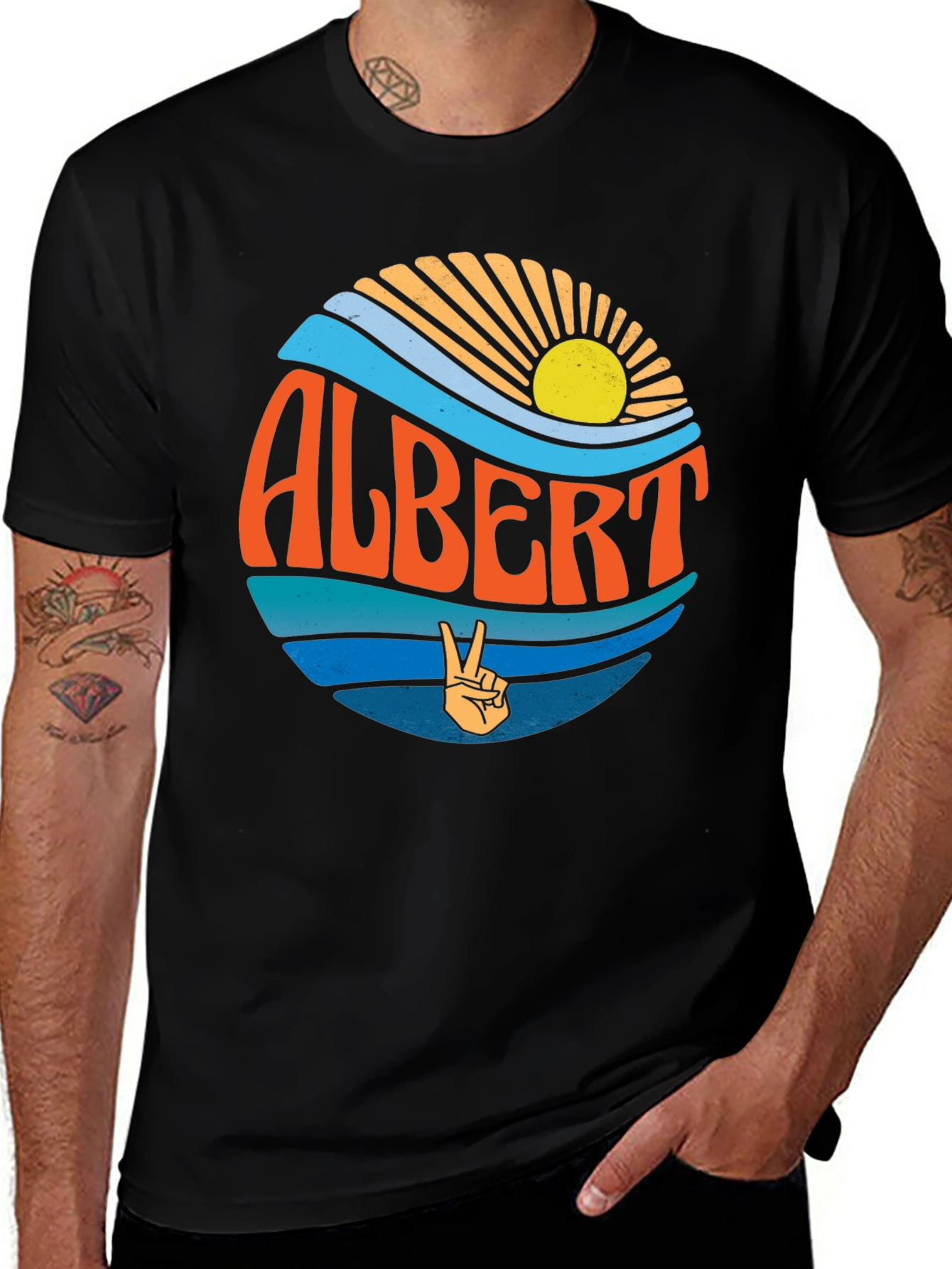Retro Albert Peace Sign Graphic T-Shirt