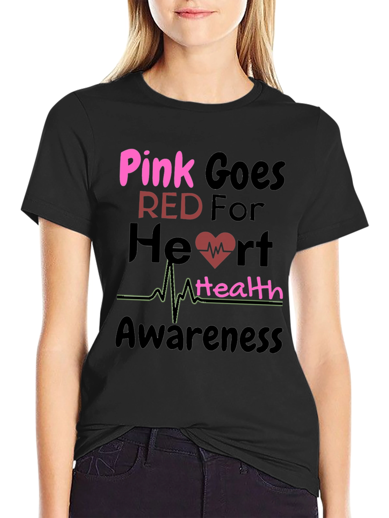 Pink Goes Red Heart Health Awareness T-Shirt