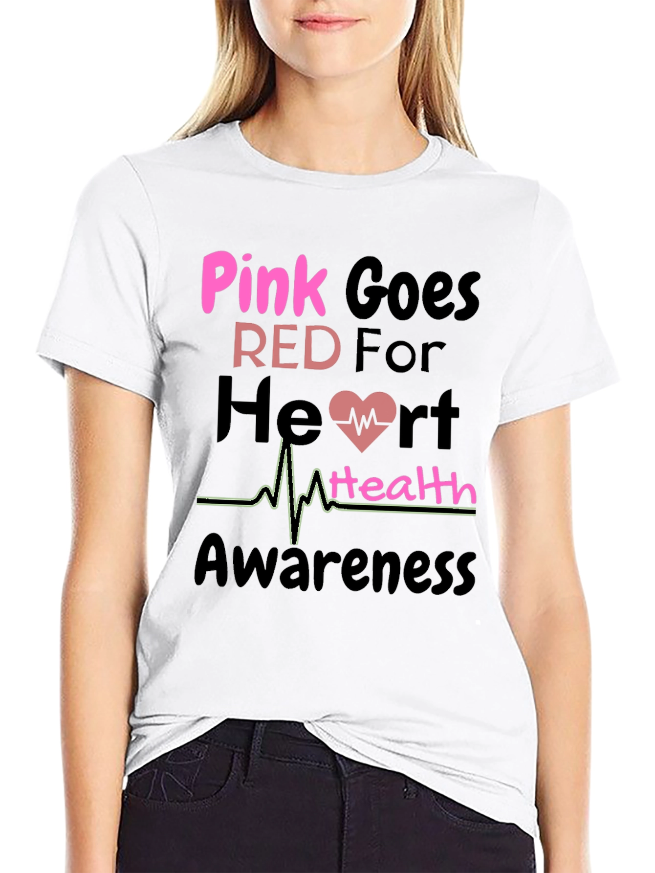 Pink Goes Red Heart Health Awareness T-Shirt
