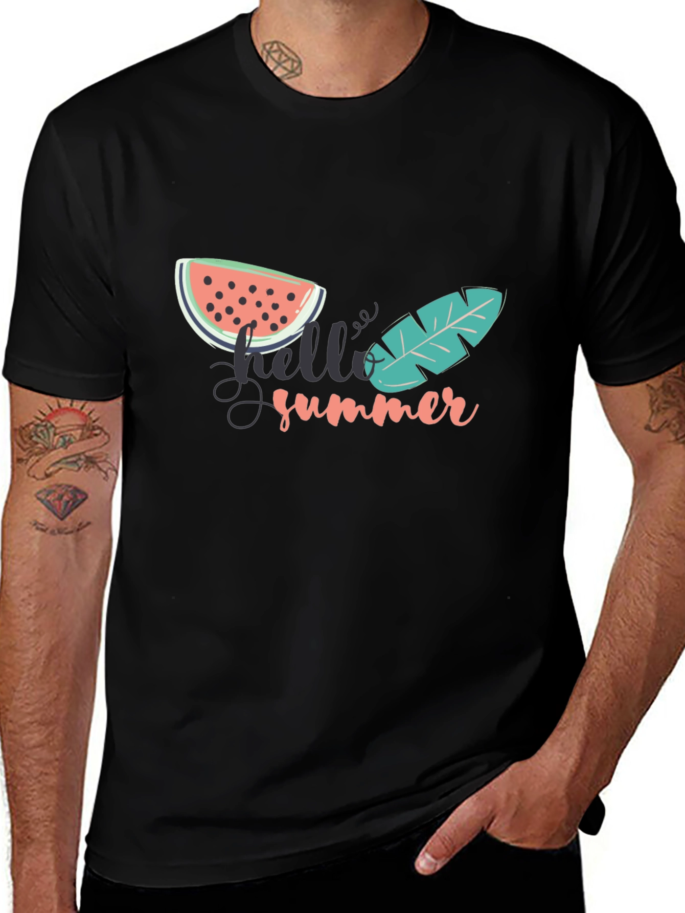 Hello Summer Graphic Tee - Black Cotton T-Shirt