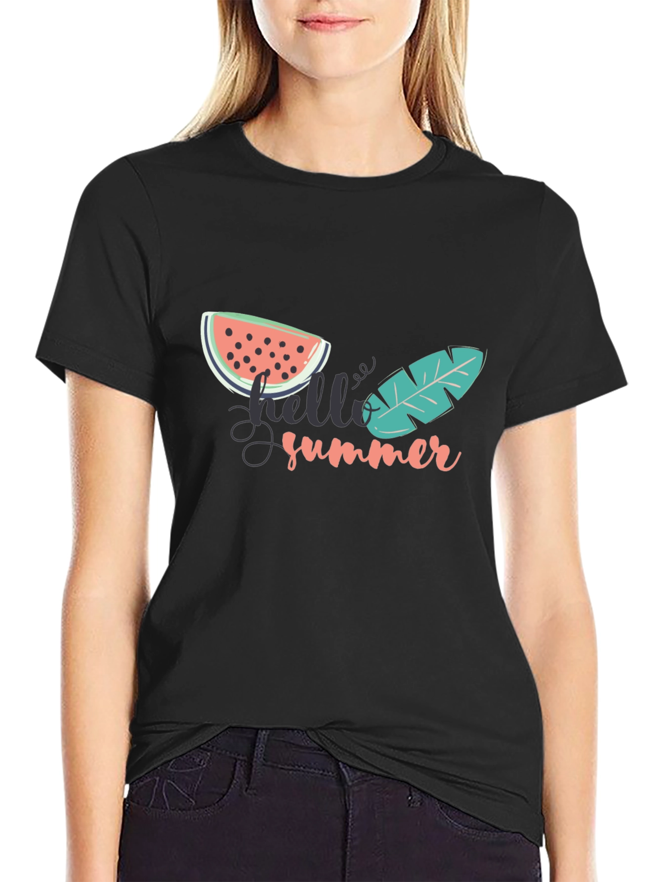Hello Summer Graphic Tee - Black Cotton T-Shirt
