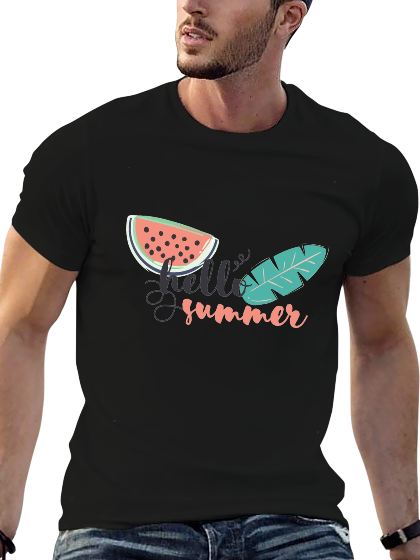 Hello Summer Graphic Tee - Black Cotton T-Shirt