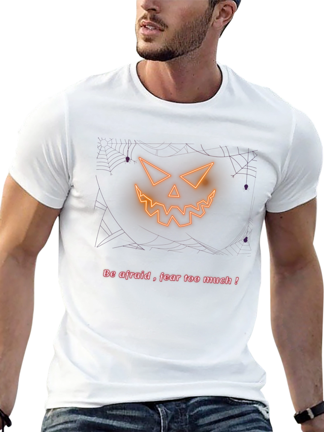 Halloween Pumpkin Scary Face Mens Black T-Shirt