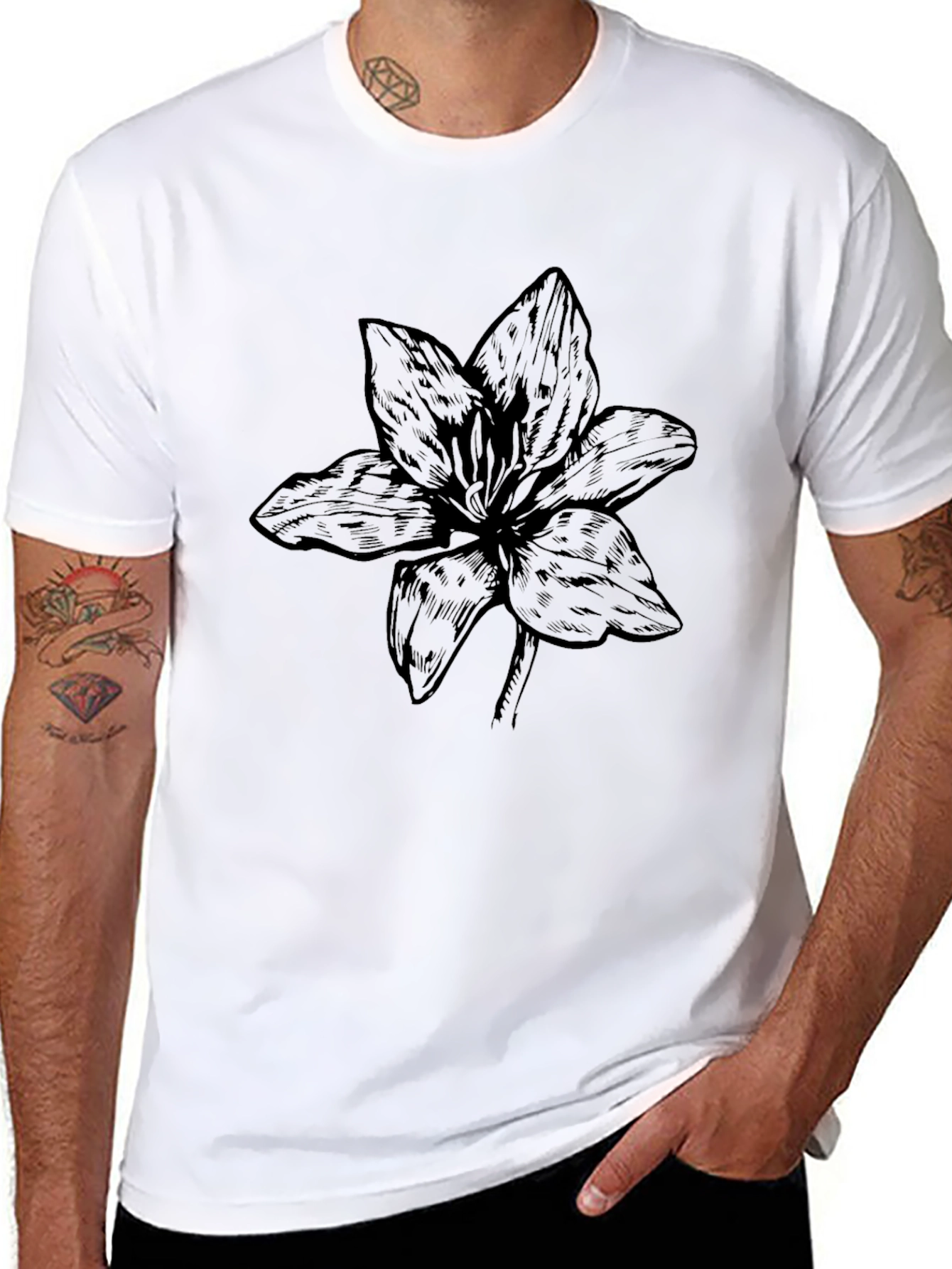 Black Flower Graphic Tee - Stylish Casual Wear