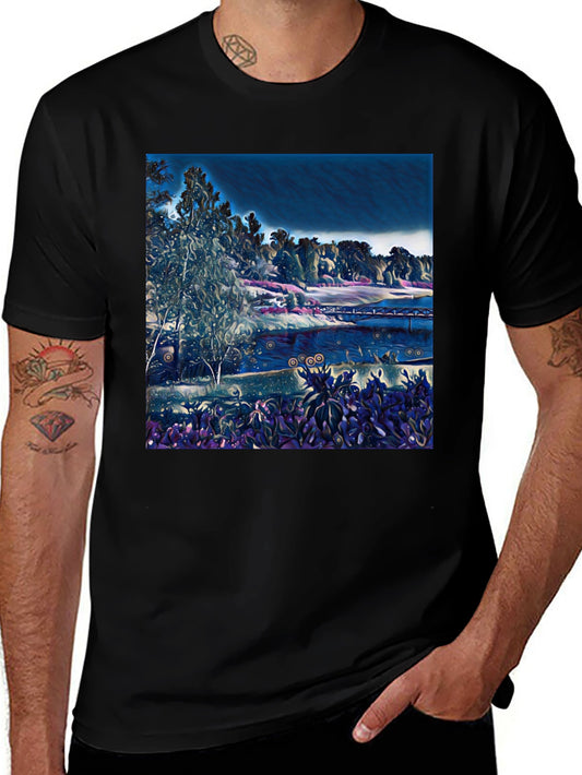 Artistic Landscape Graphic Black T-Shirt
