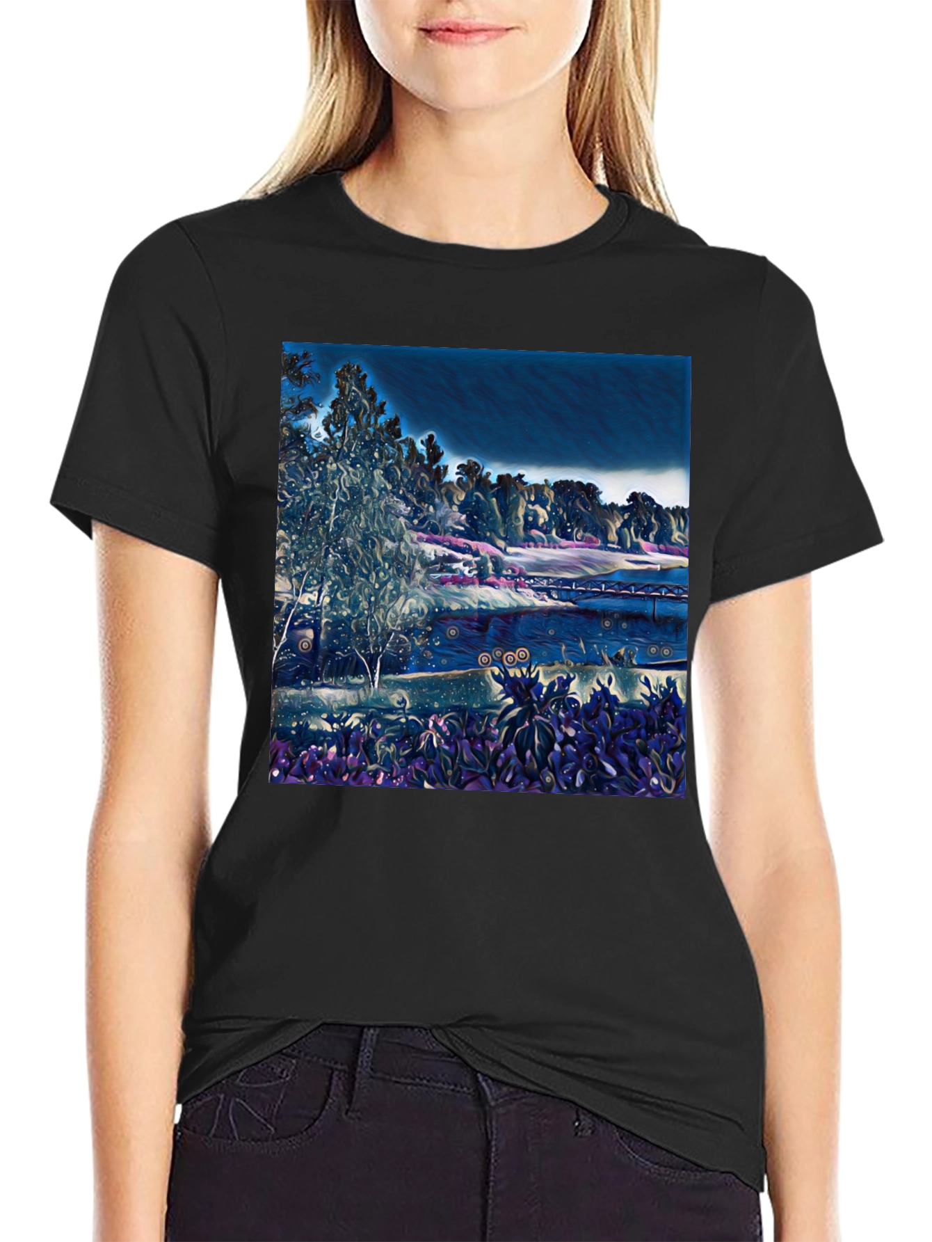 Artistic Landscape Graphic Black T-Shirt