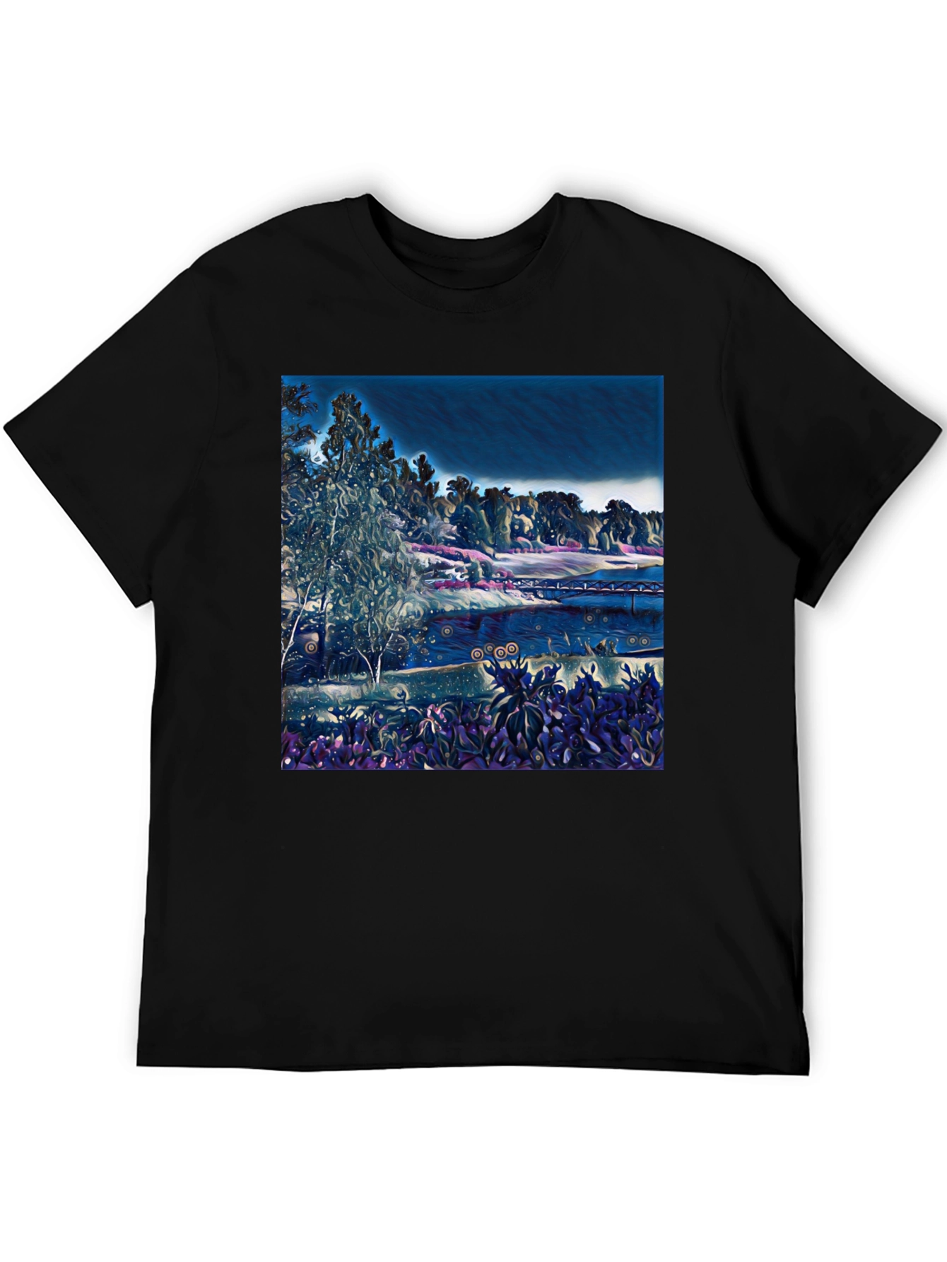 Artistic Landscape Graphic Black T-Shirt