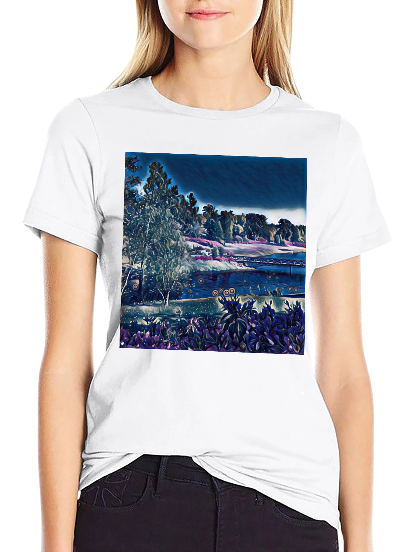 Artistic Landscape Graphic Black T-Shirt