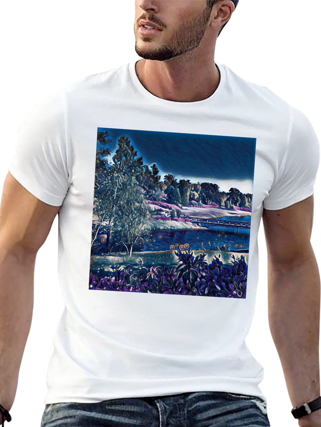 Artistic Landscape Graphic Black T-Shirt