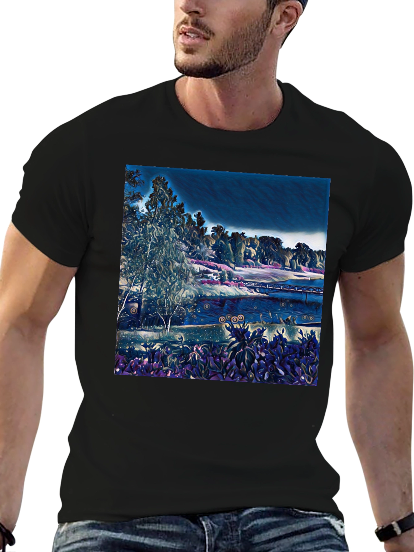 Artistic Landscape Graphic Black T-Shirt