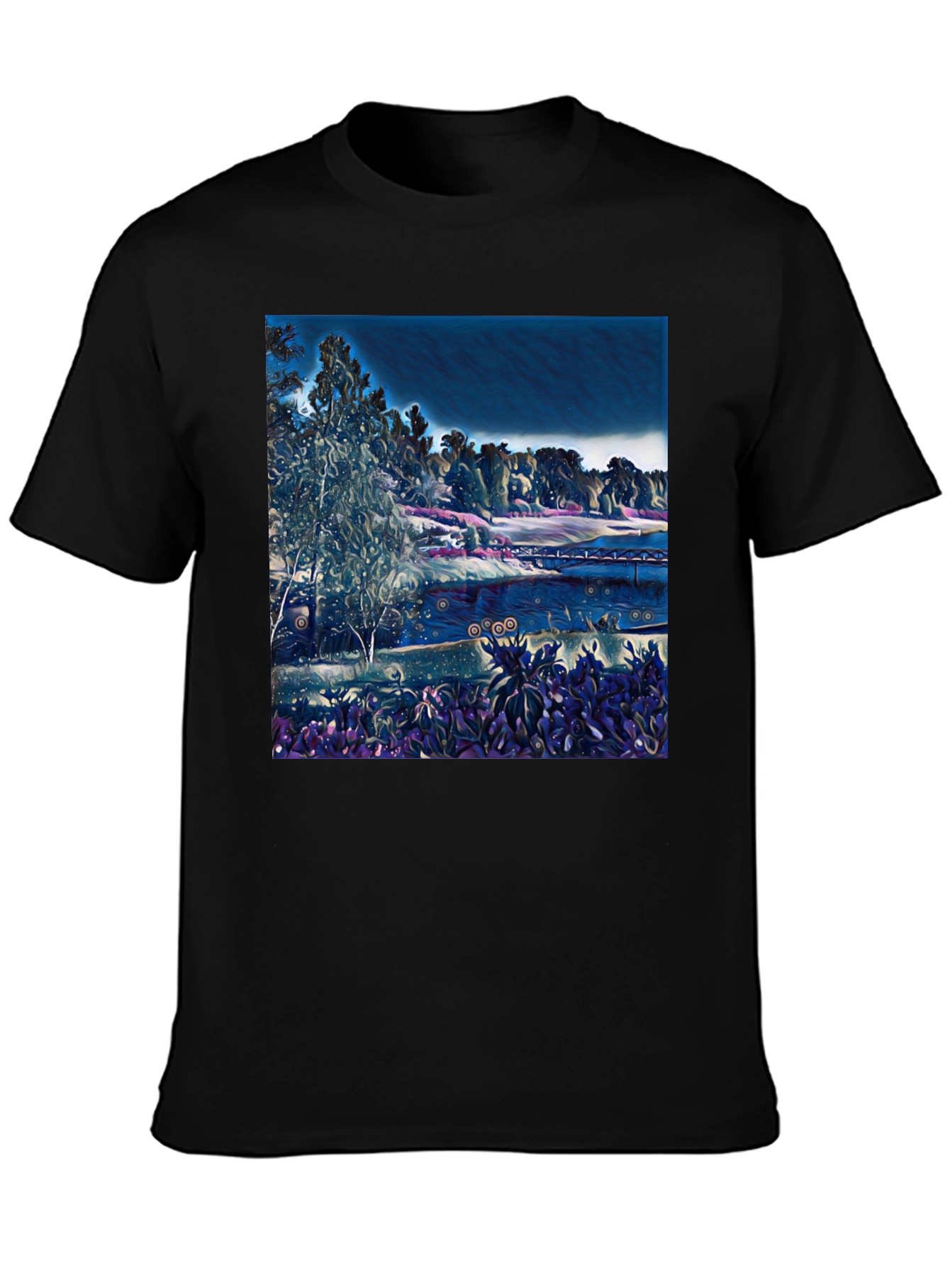 Artistic Landscape Graphic Black T-Shirt