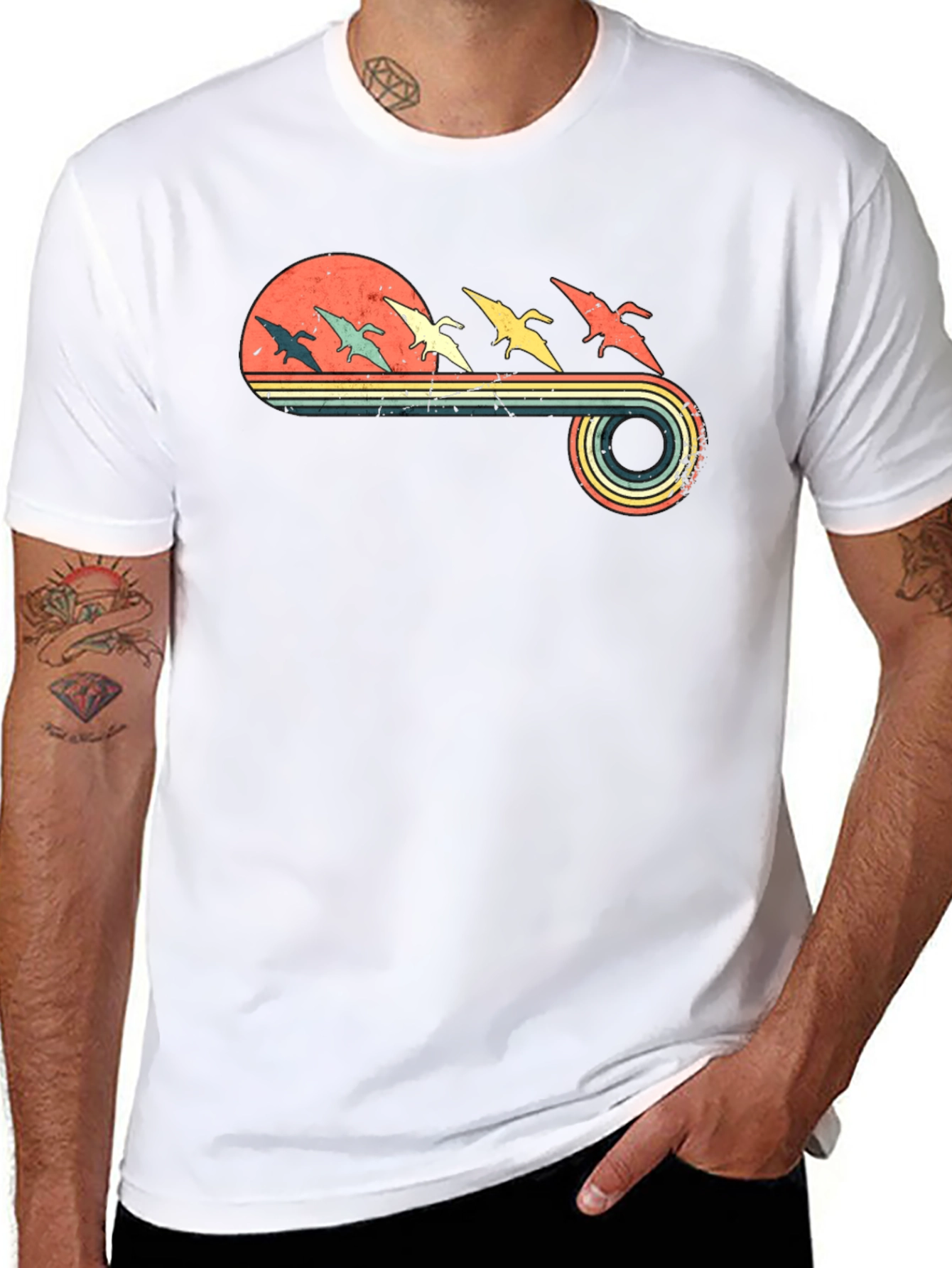 Retro Pterodactyl Sunset Graphic Tee