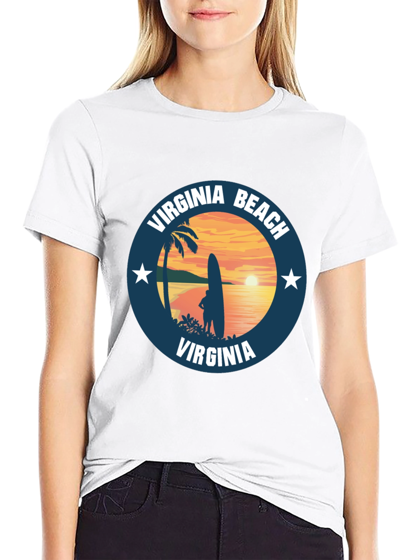 Virginia Beach T-Shirt Sunset Surfing Palm