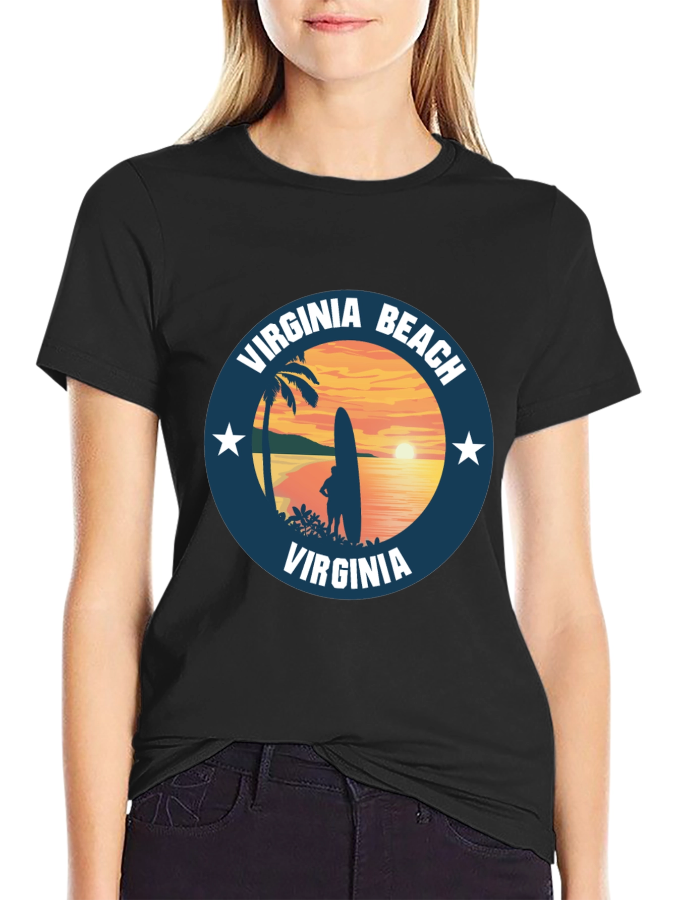Virginia Beach T-Shirt Sunset Surfing Palm