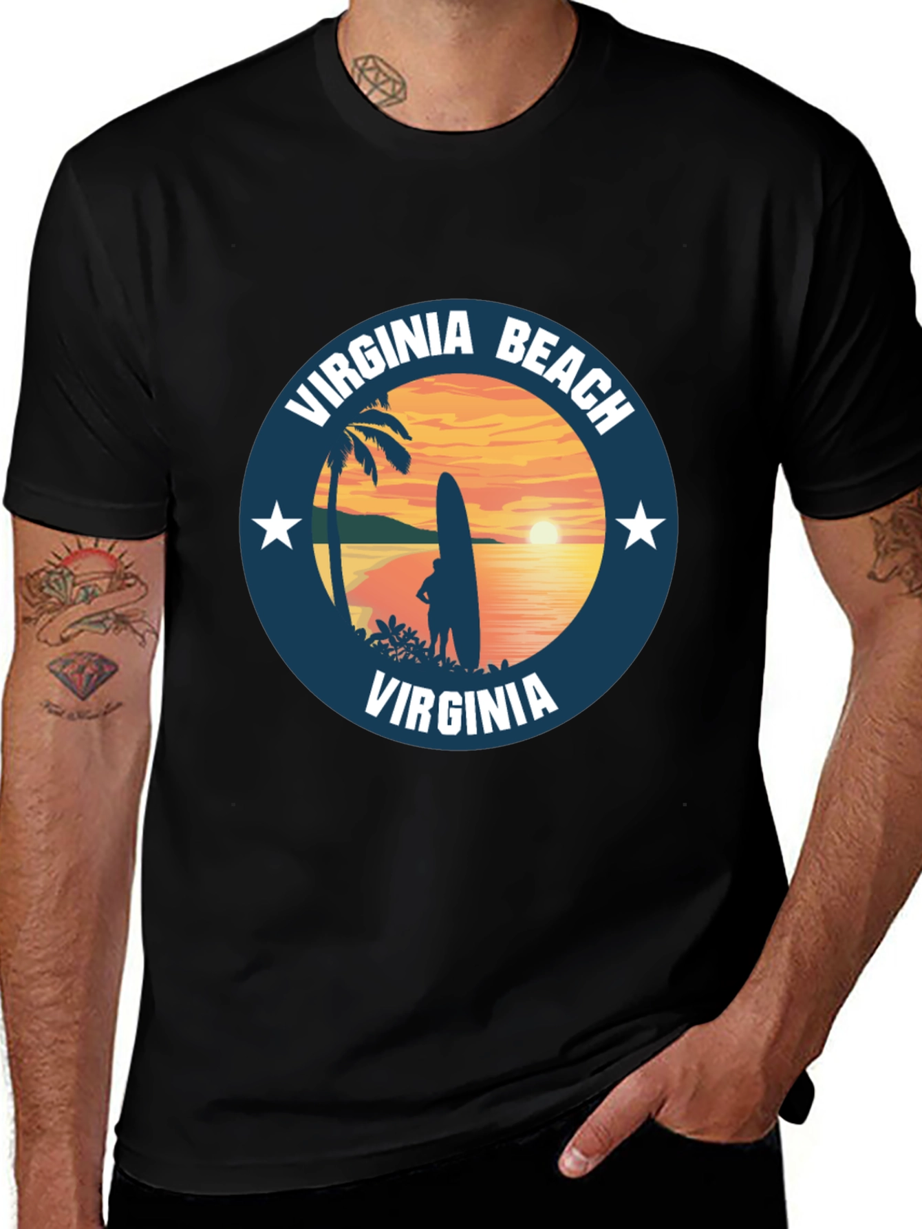 Virginia Beach T-Shirt Sunset Surfing Palm