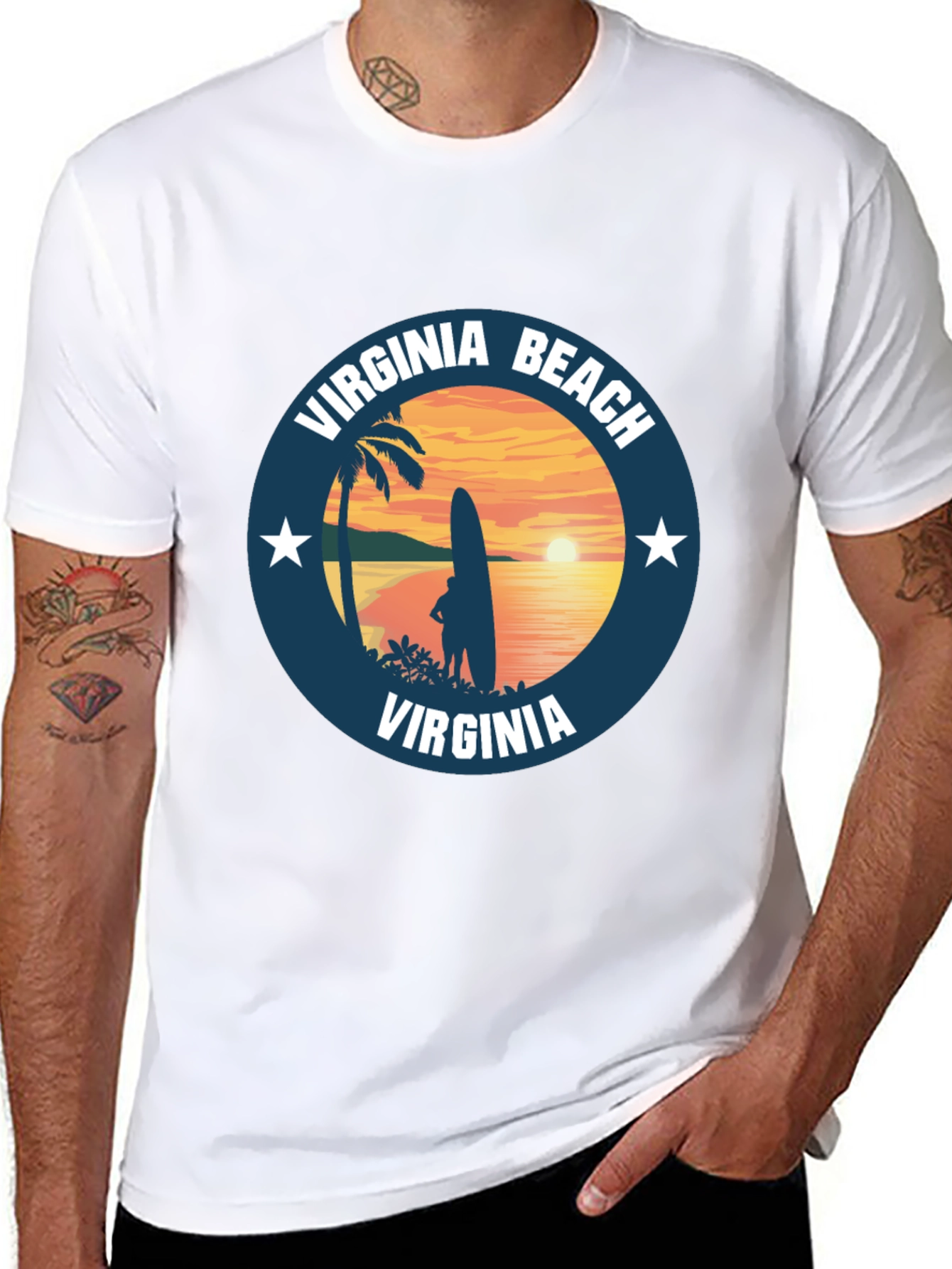 Virginia Beach T-Shirt Sunset Surfing Palm