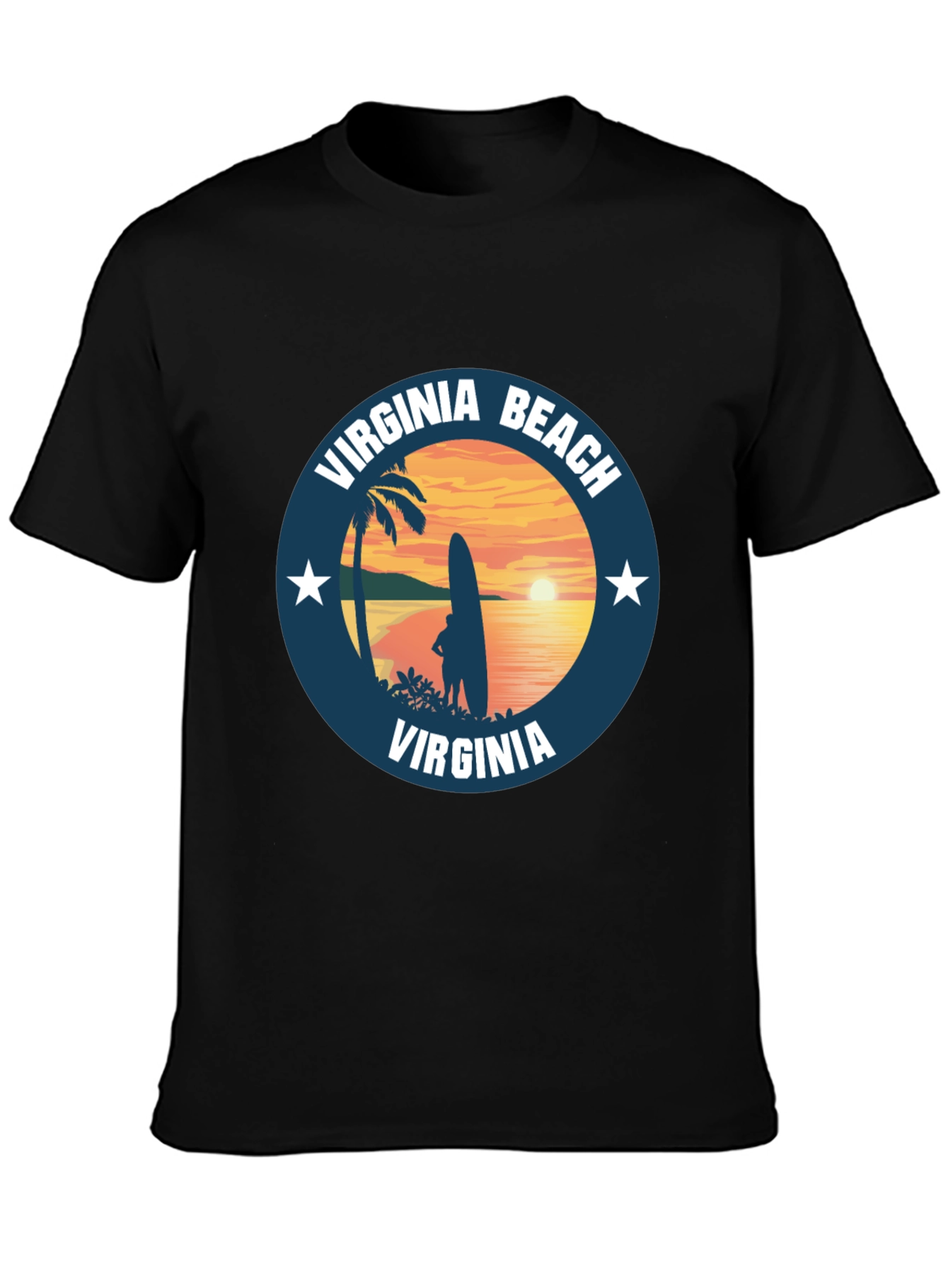 Virginia Beach T-Shirt Sunset Surfing Palm