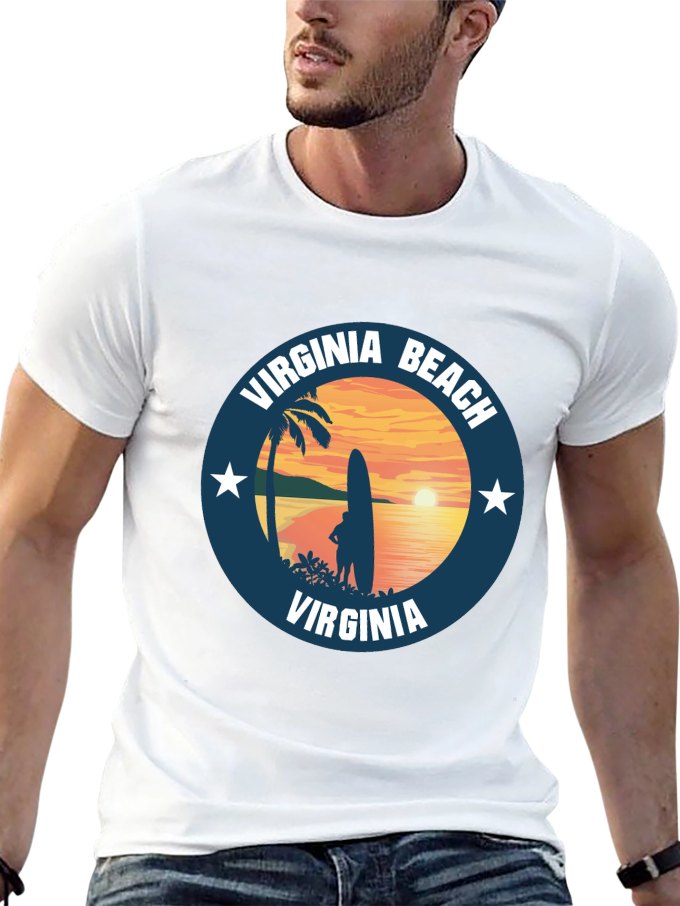 Virginia Beach T-Shirt Sunset Surfing Palm