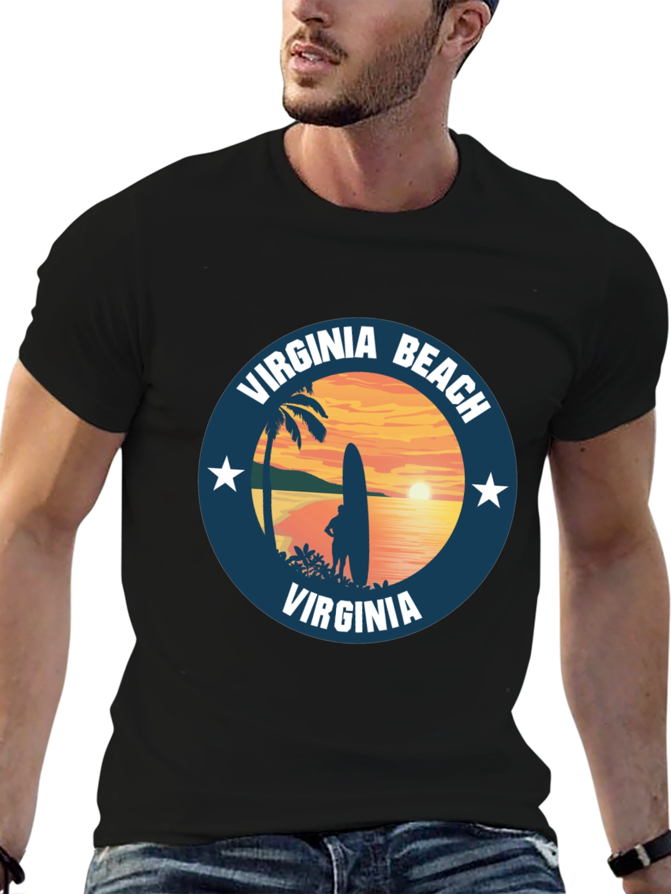 Virginia Beach T-Shirt Sunset Surfing Palm