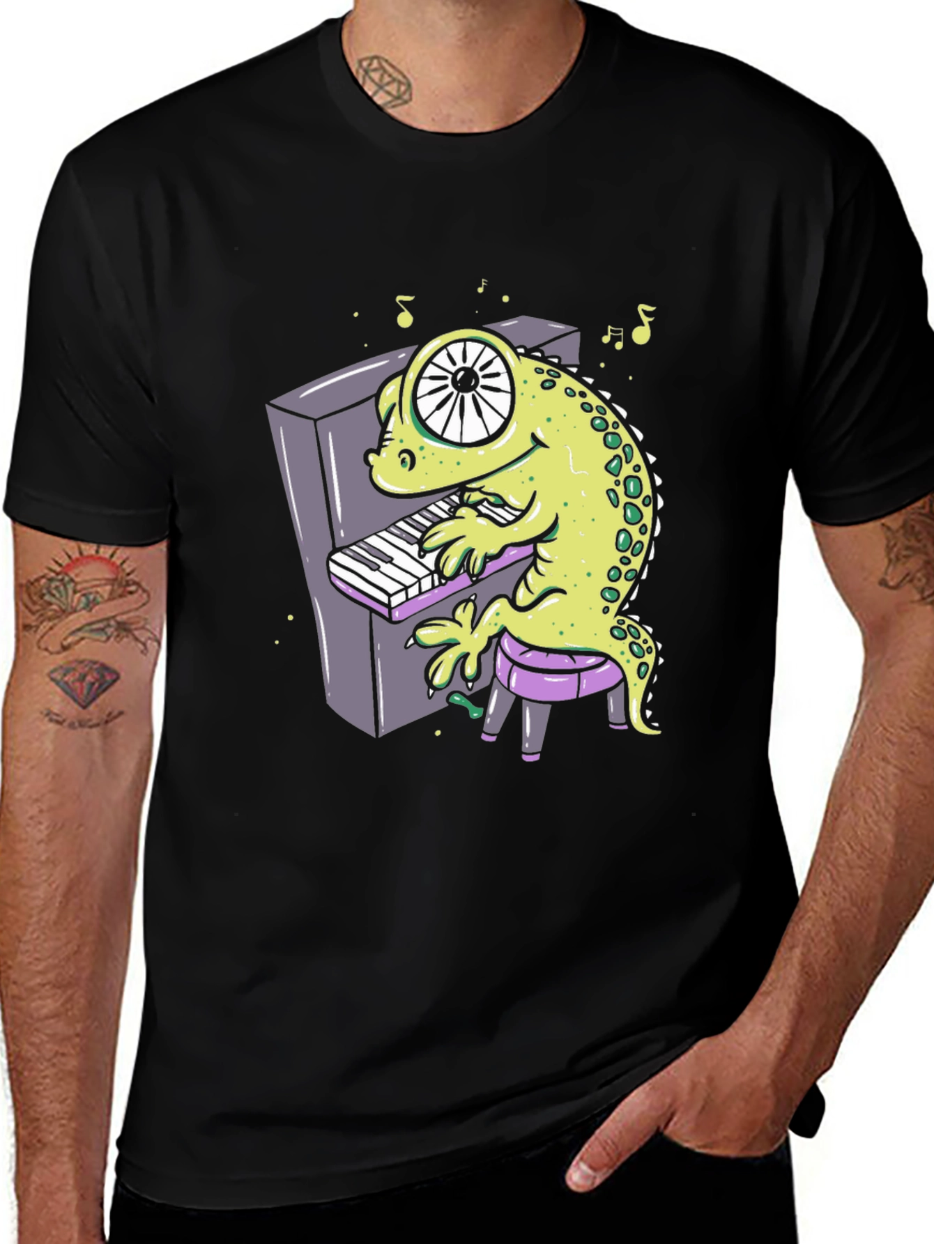 Cartoon Gecko Playing Piano Graphic Tee