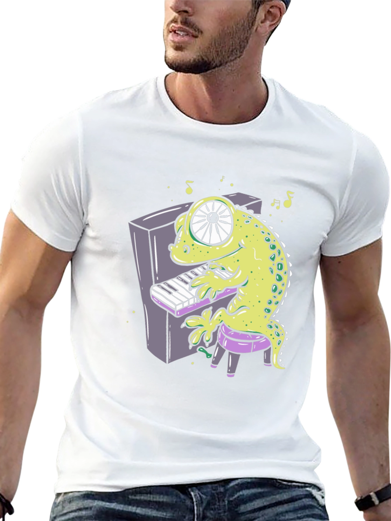 Cartoon Gecko Playing Piano Graphic Tee
