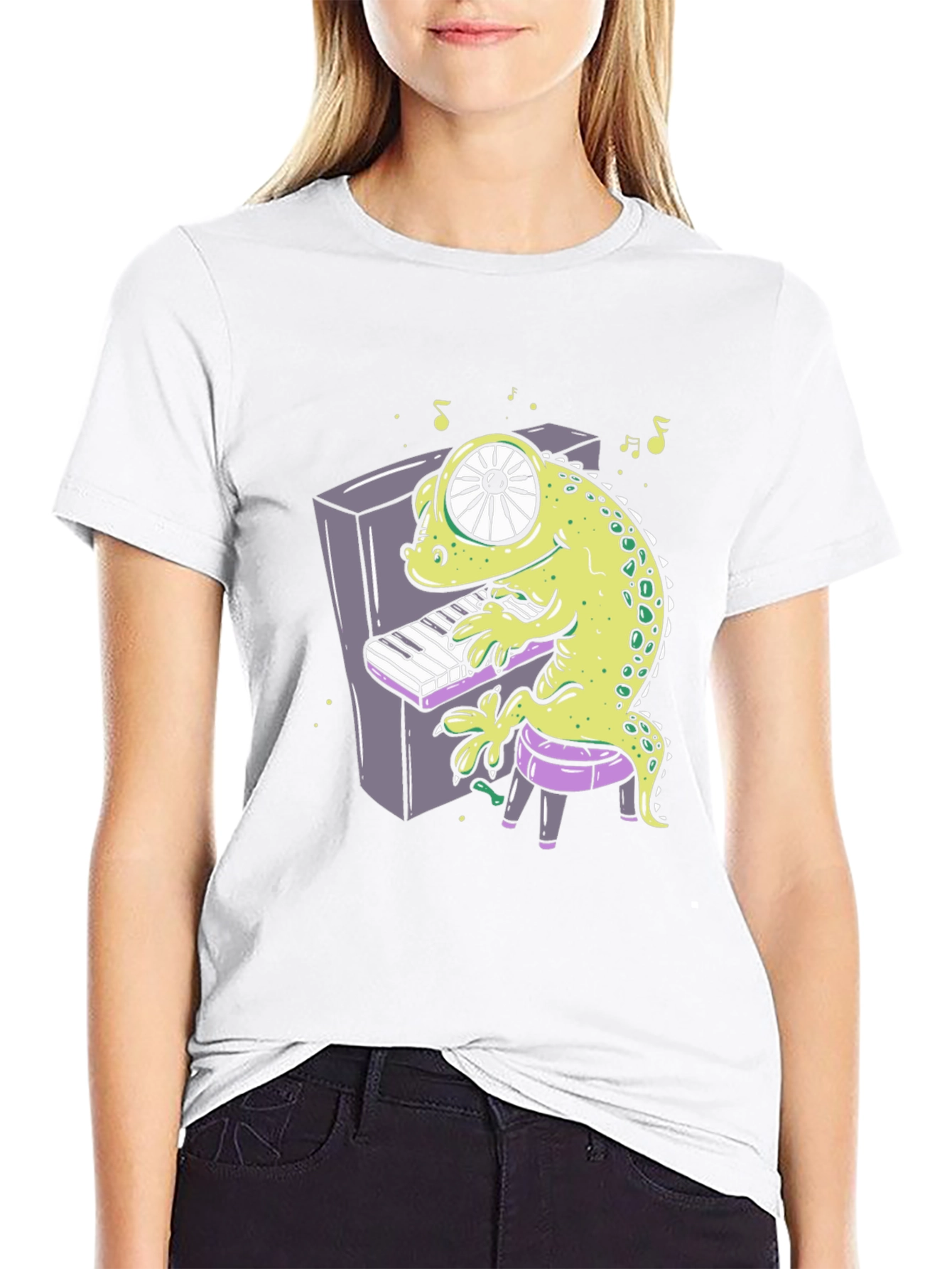 Cartoon Gecko Playing Piano Graphic Tee