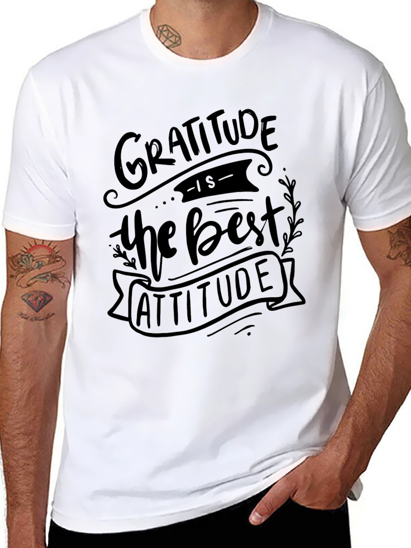 Gratitude Best Attitude Graphic T-Shirt - Black