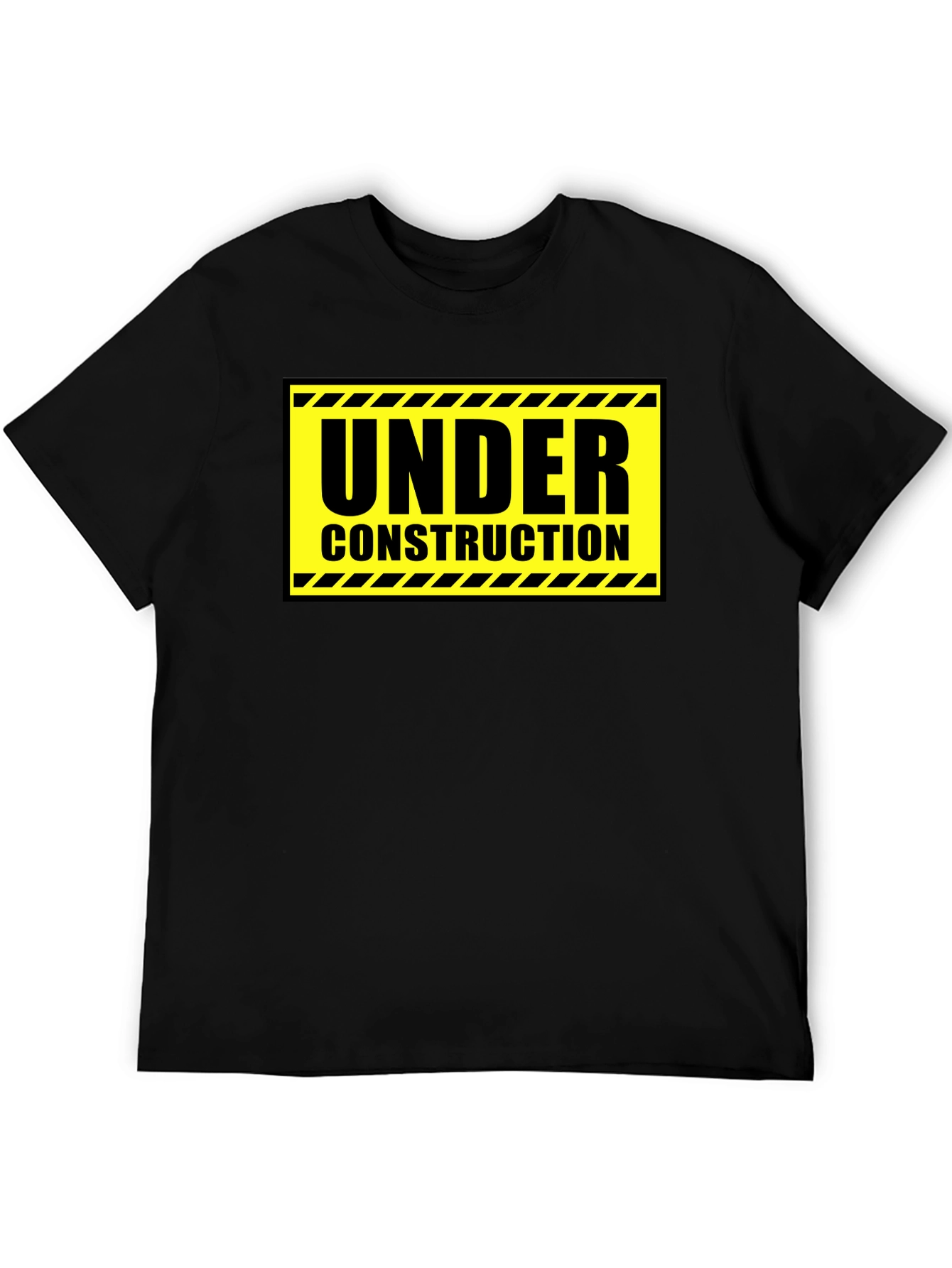 Under Construction Graphic Tee - Black Cotton Crew Neck