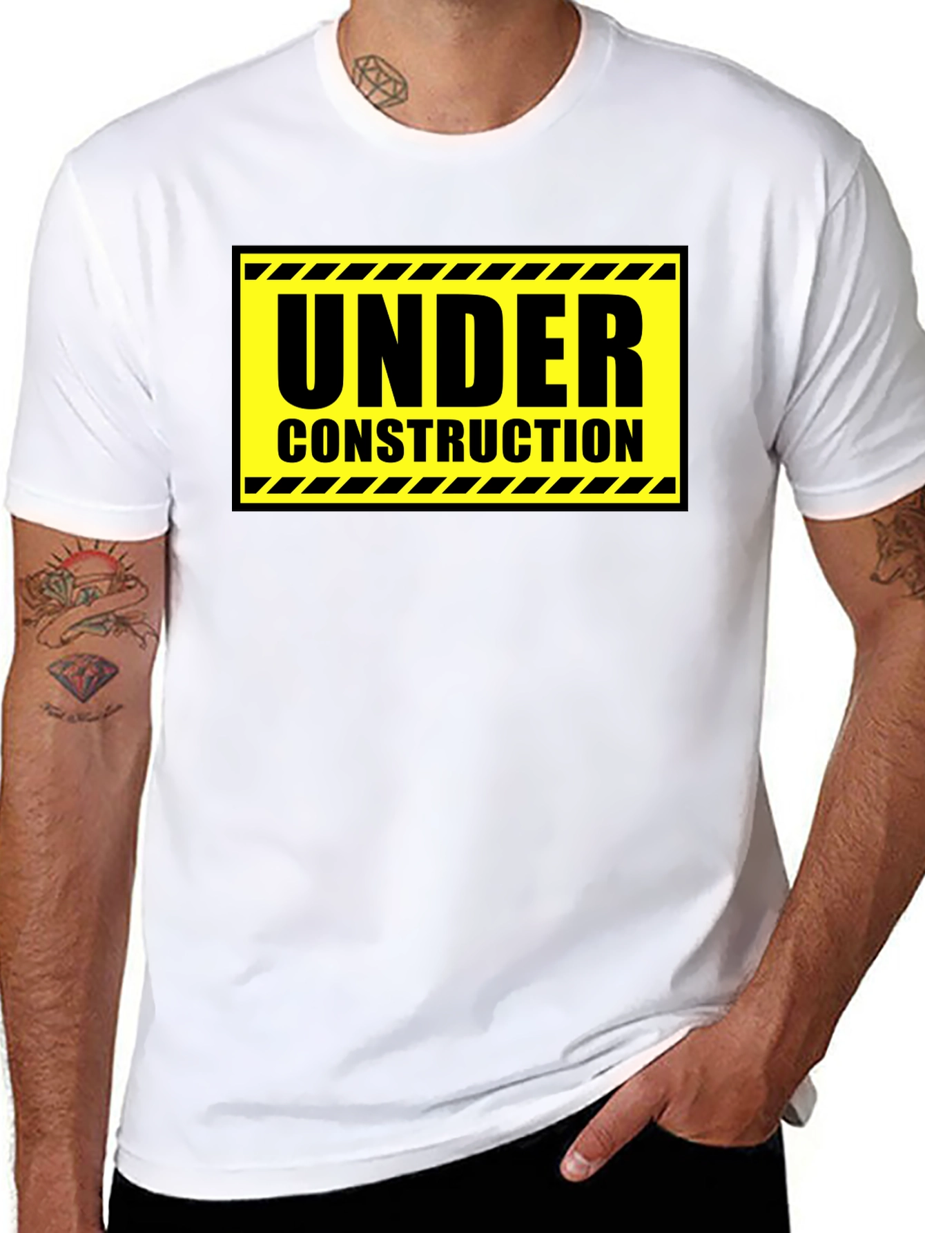 Under Construction Graphic Tee - Black Cotton Crew Neck
