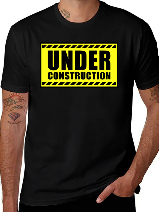 Under Construction Graphic Tee - Black Cotton Crew Neck
