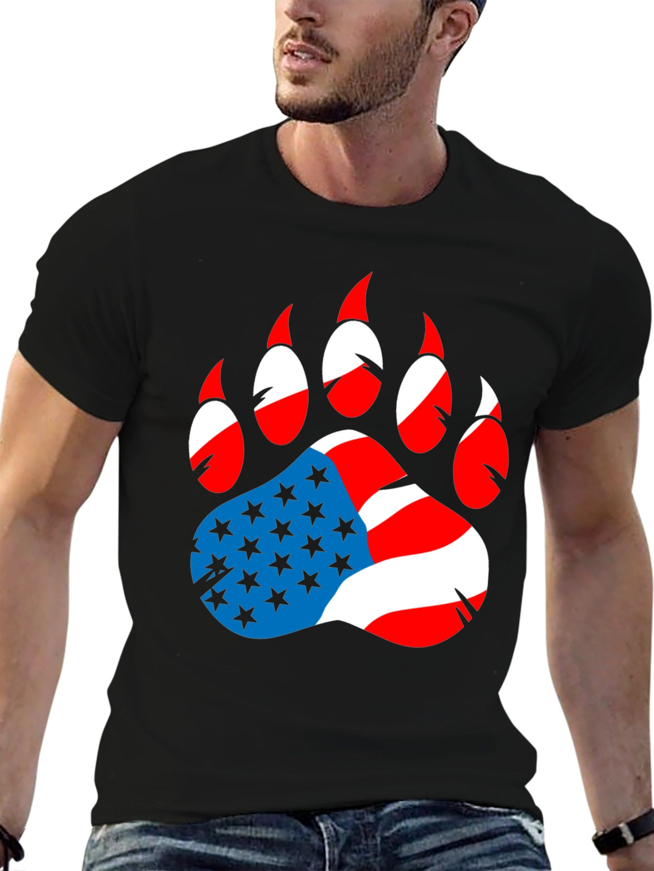 American Flag Bear Paw Print T-Shirt