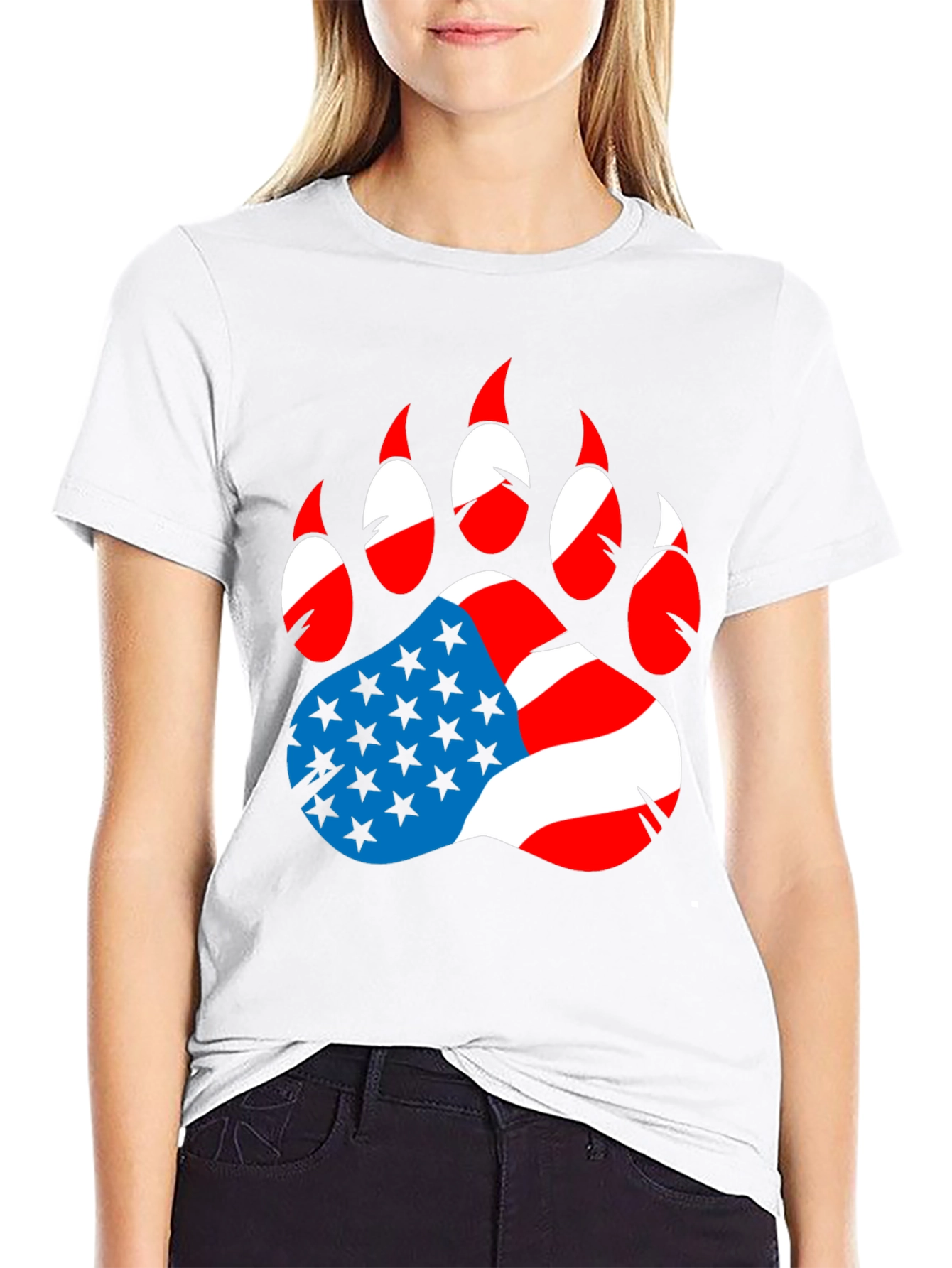 American Flag Bear Paw Print T-Shirt