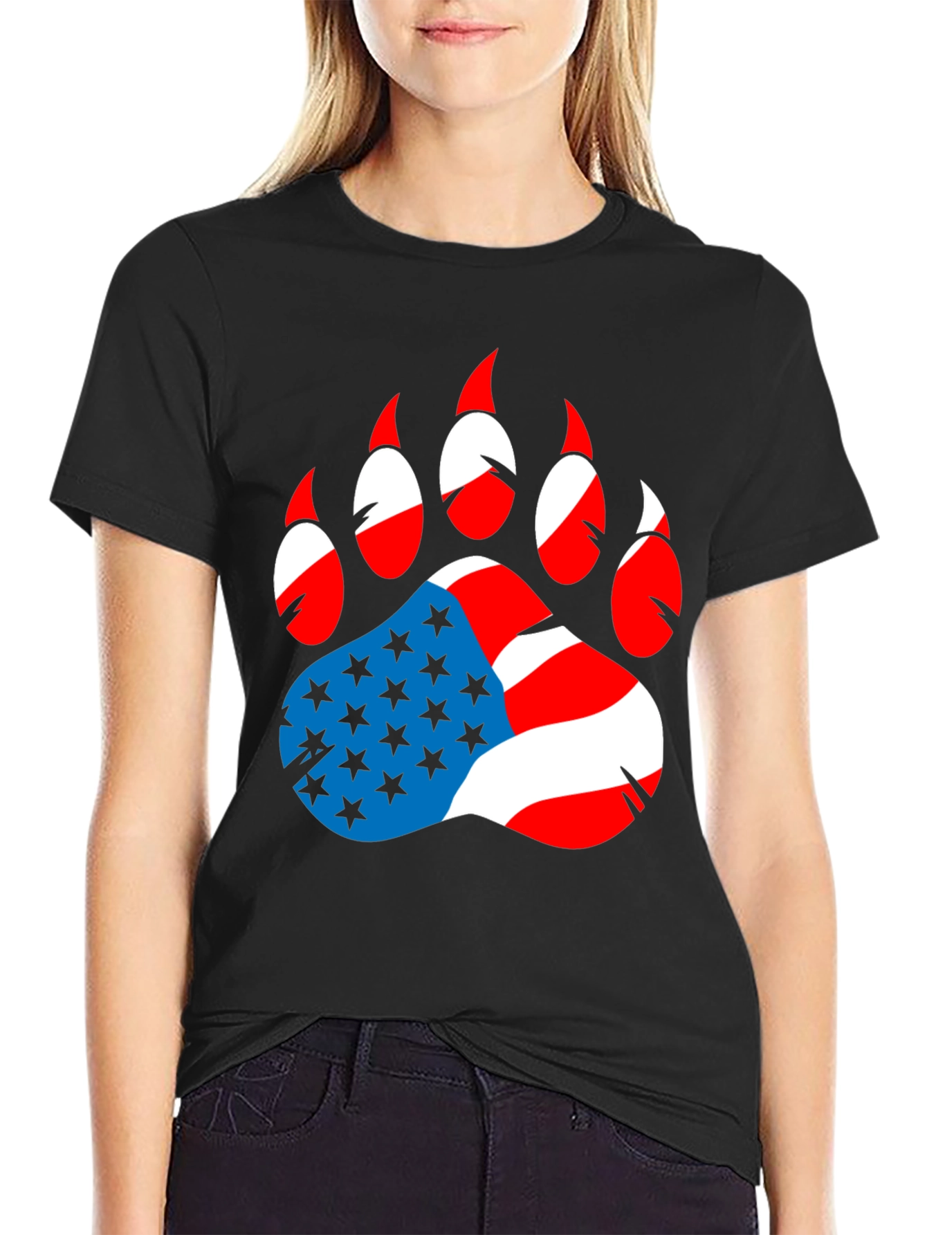 American Flag Bear Paw Print T-Shirt
