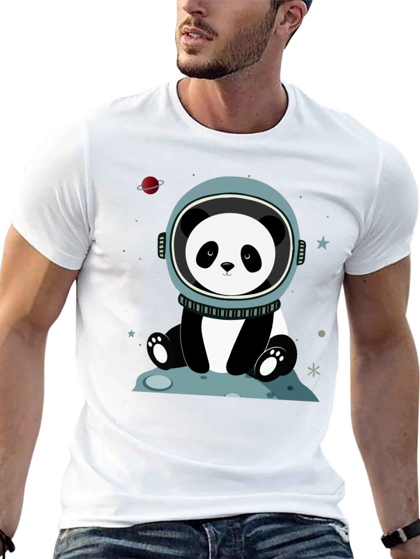 Astronaut Panda Graphic Tee - Space Lover Shirt