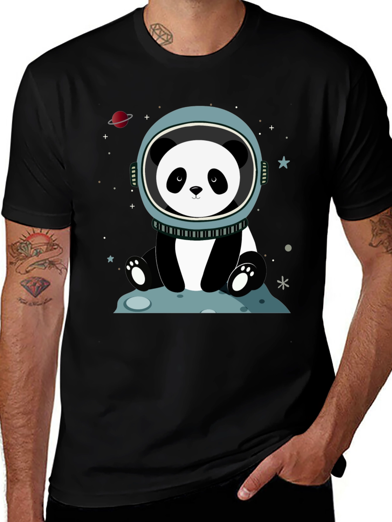Astronaut Panda Graphic Tee - Space Lover Shirt
