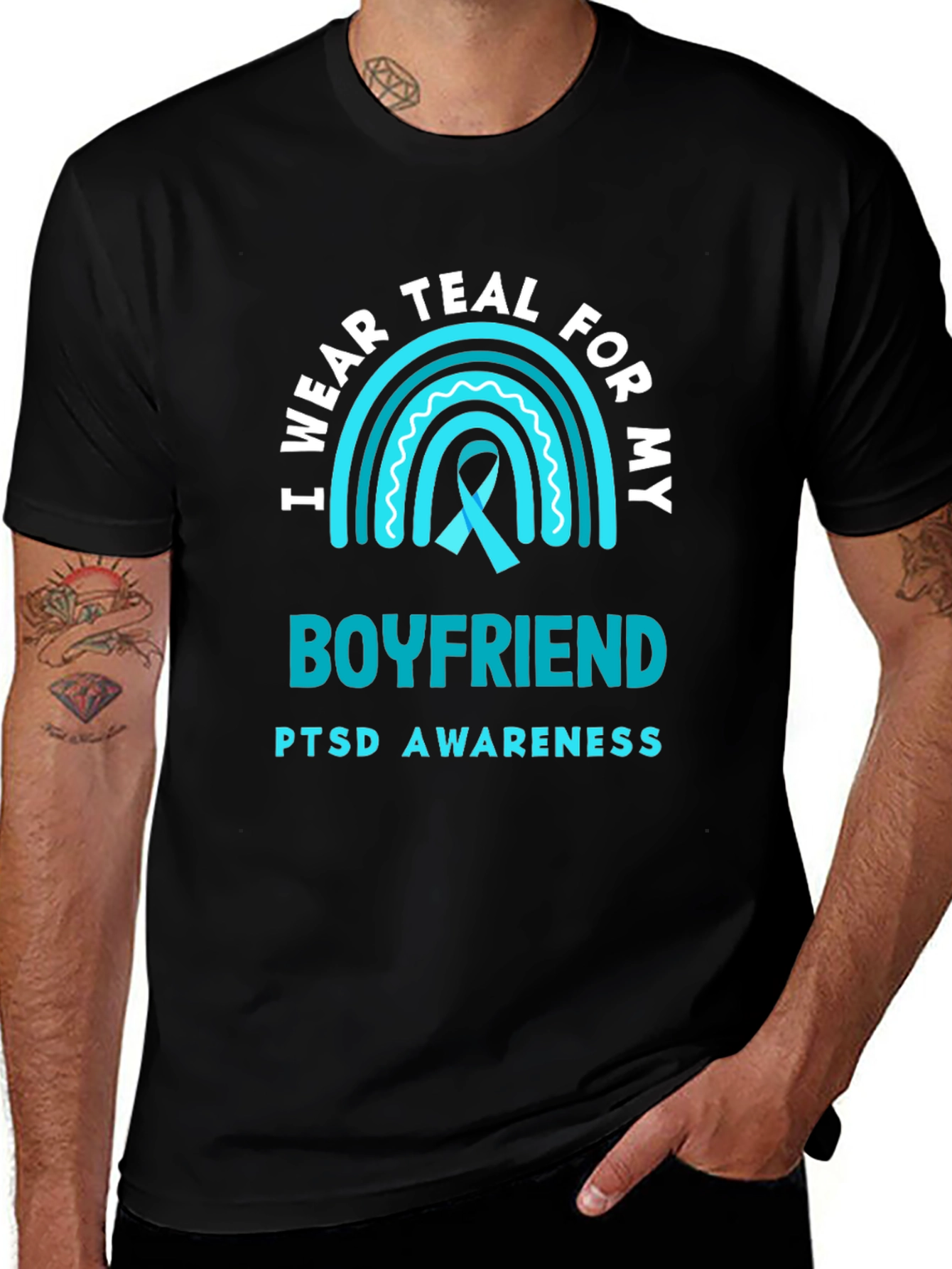 Teal PTSD Awareness Boyfriend Support T-Shirt