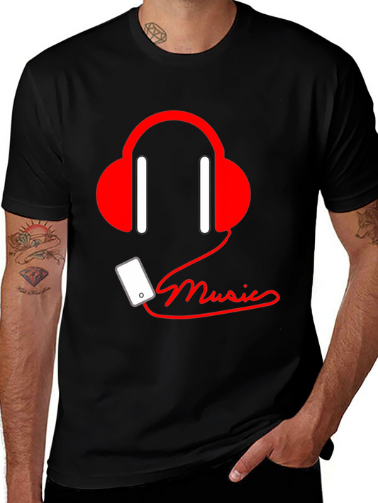 Music Lover Tee - Headphones & Phone Graphic T-Shirt