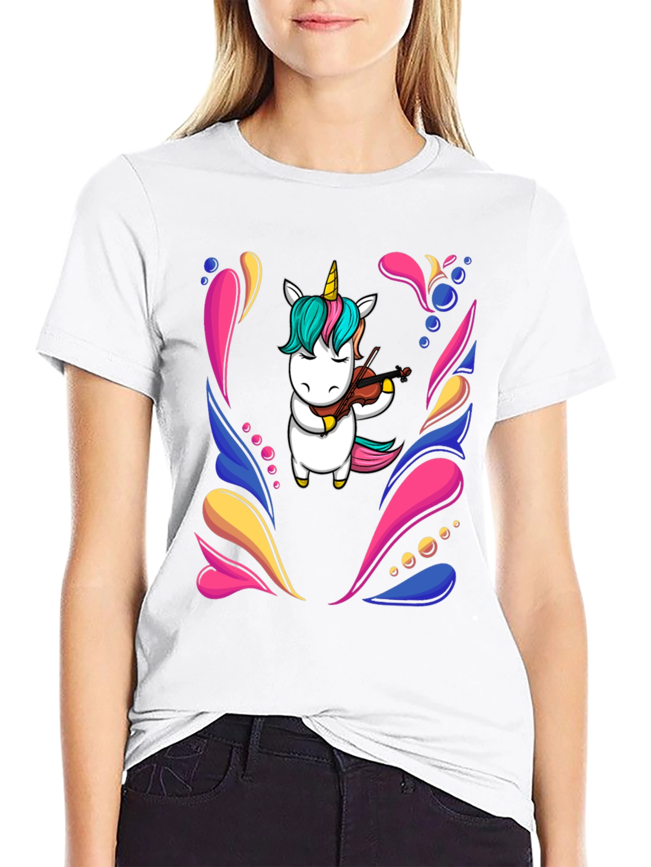 Unicorn Violinist Black T-Shirt