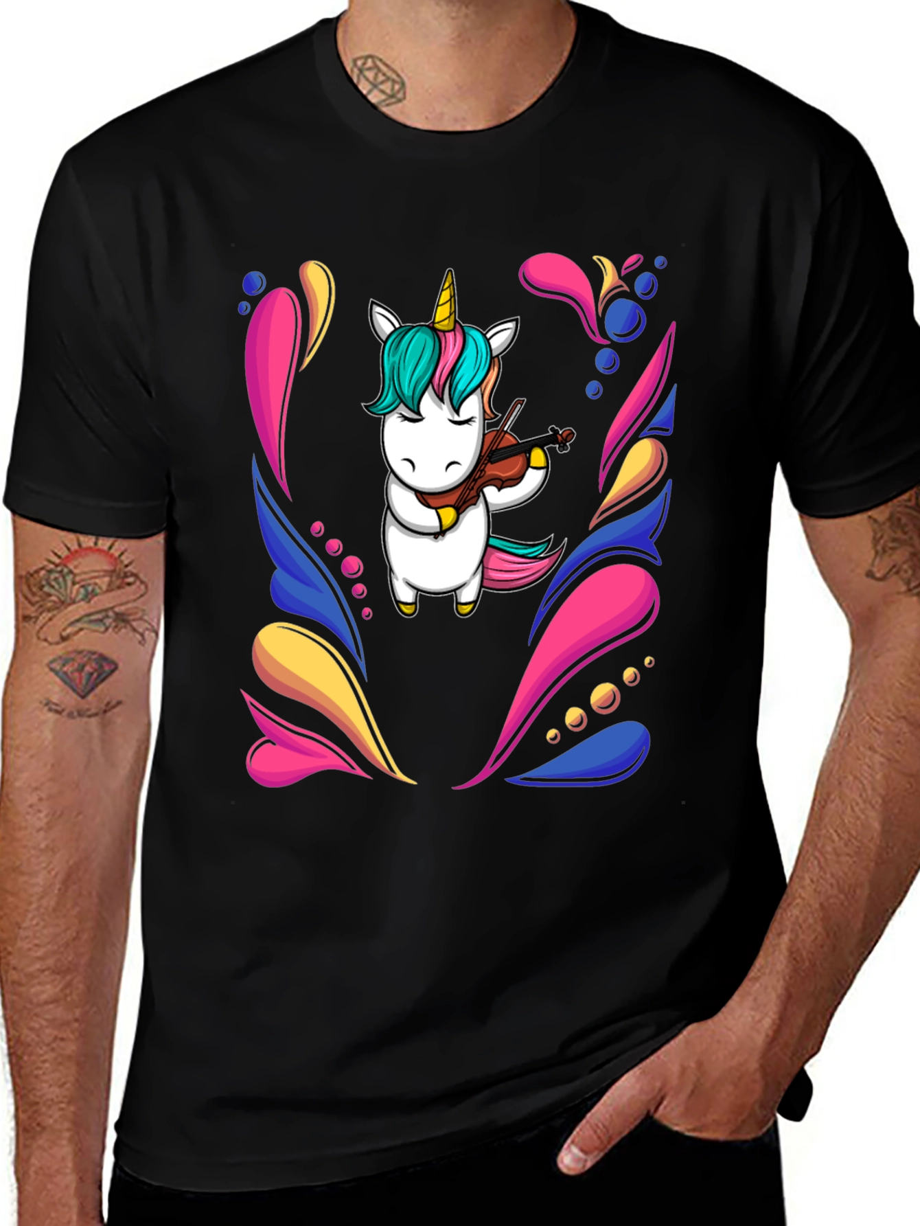 Unicorn Violinist Black T-Shirt