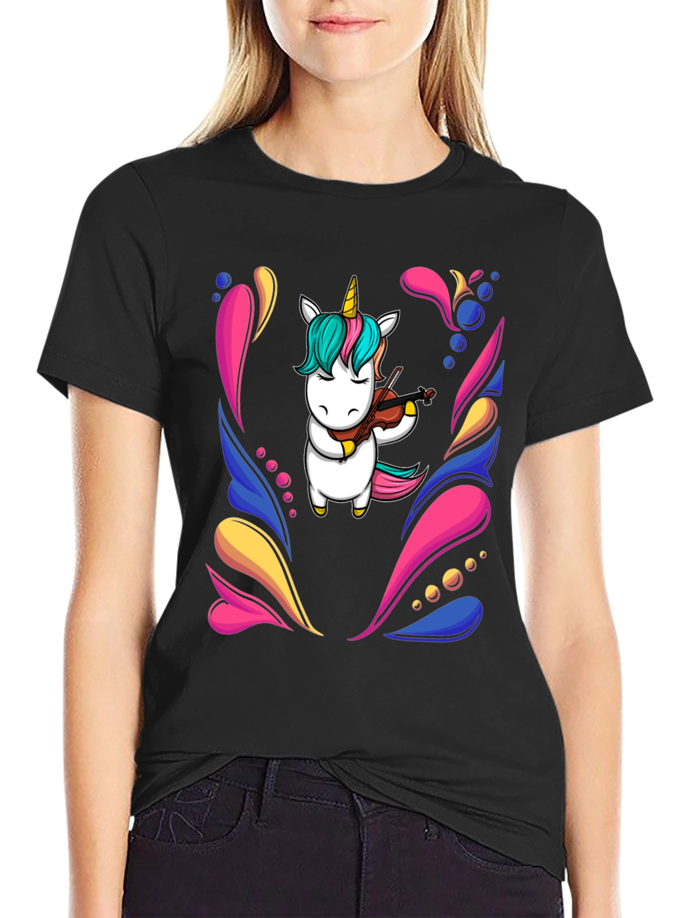 Unicorn Violinist Black T-Shirt