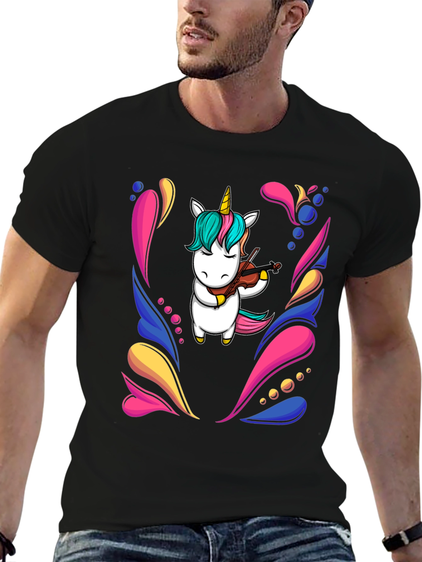 Unicorn Violinist Black T-Shirt