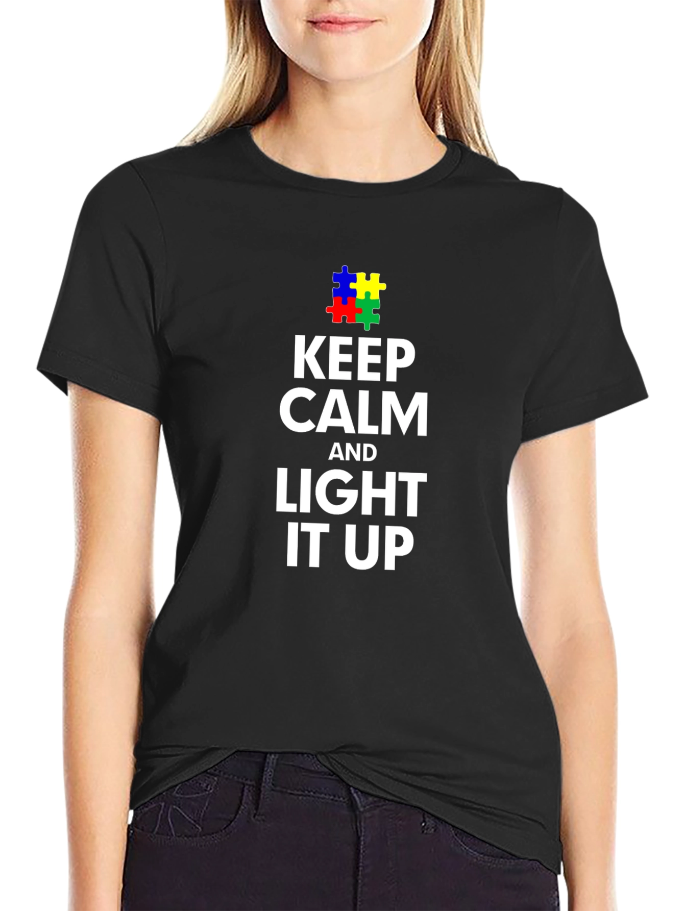 Keep Calm and Light it Up Autism Awareness T-Shirt