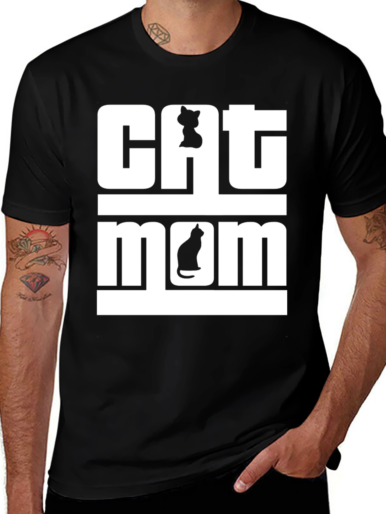 Cat Mom T-Shirt - Black Cotton Tee