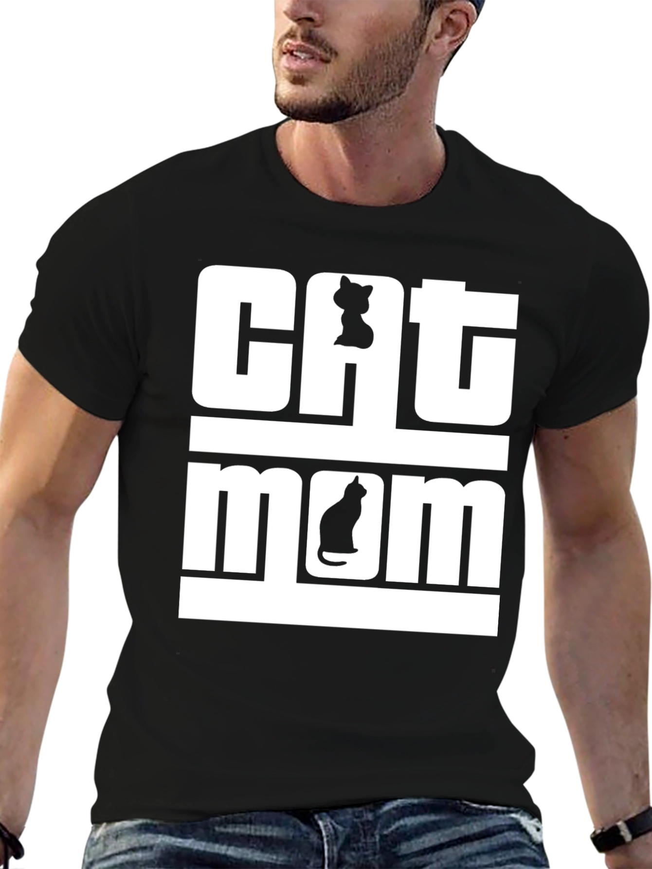 Cat Mom T-Shirt - Black Cotton Tee