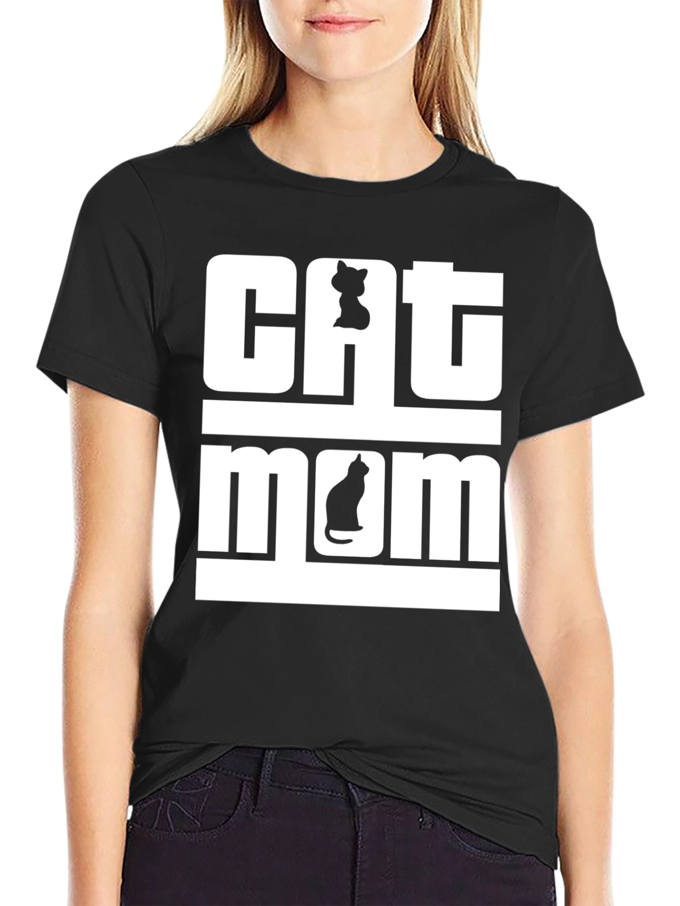 Cat Mom T-Shirt - Black Cotton Tee