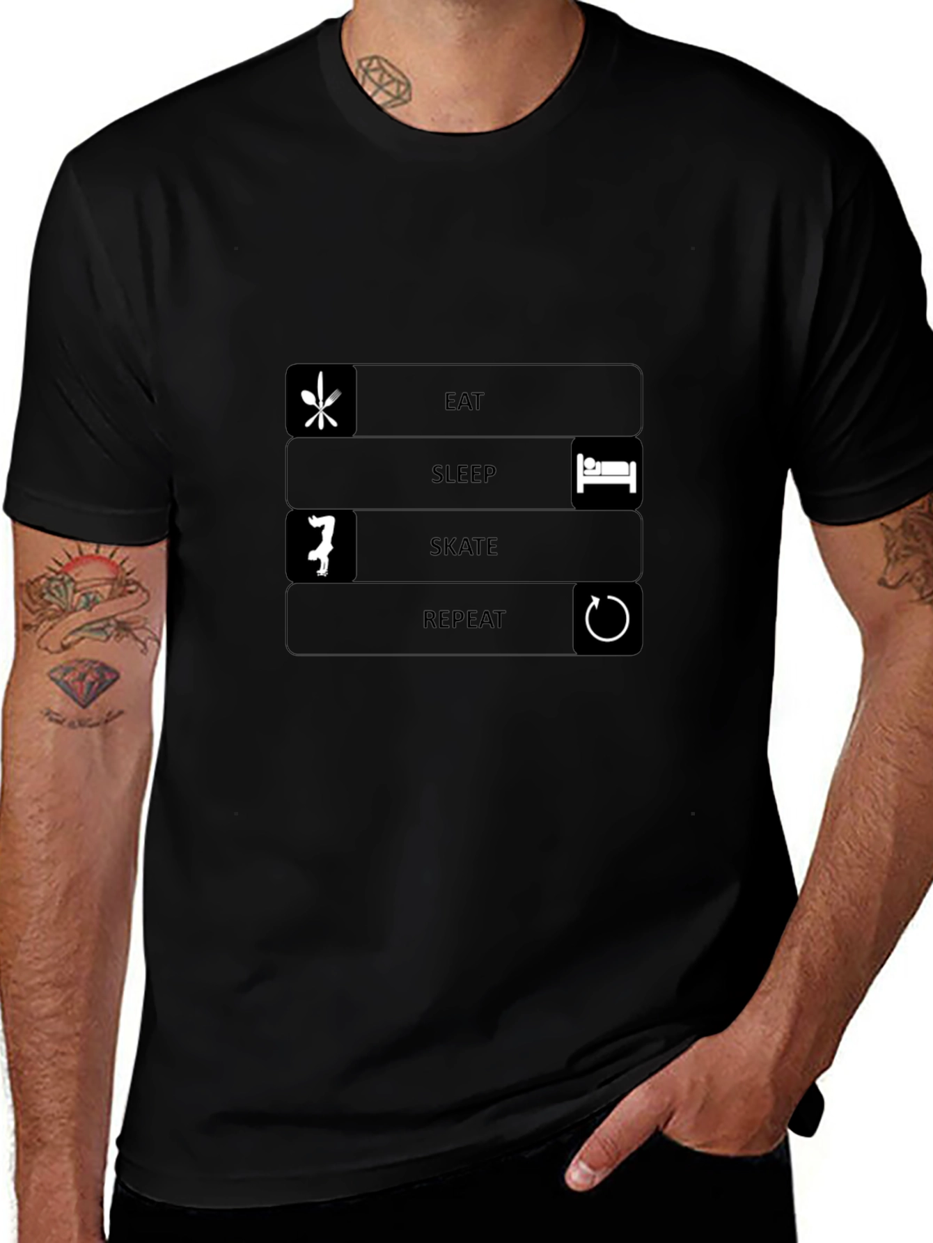 Eat Sleep Skate Repeat Black T-Shirt