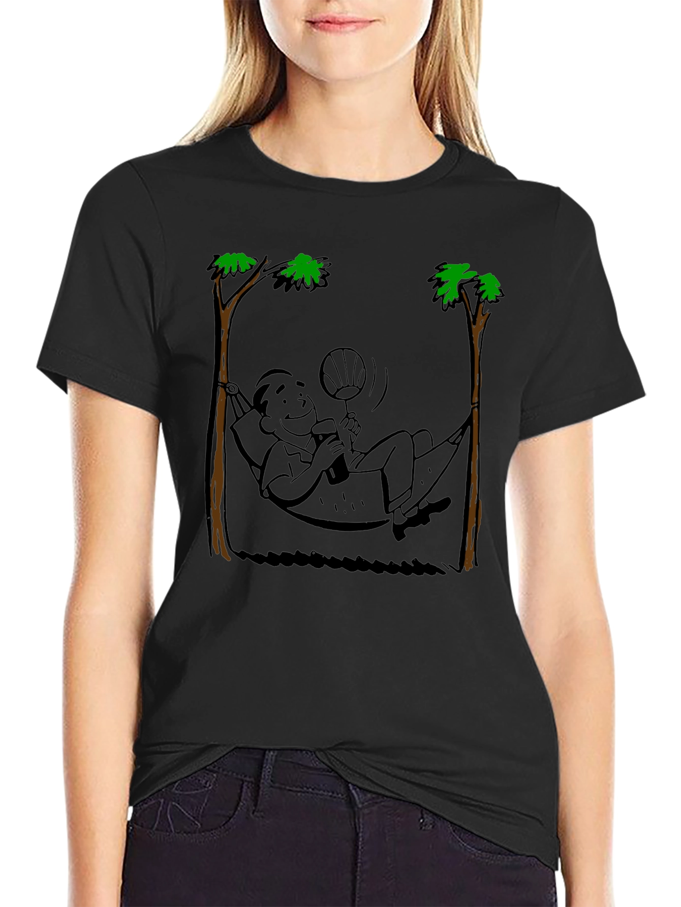 Relaxing Hammock Cartoon Graphic T-Shirt