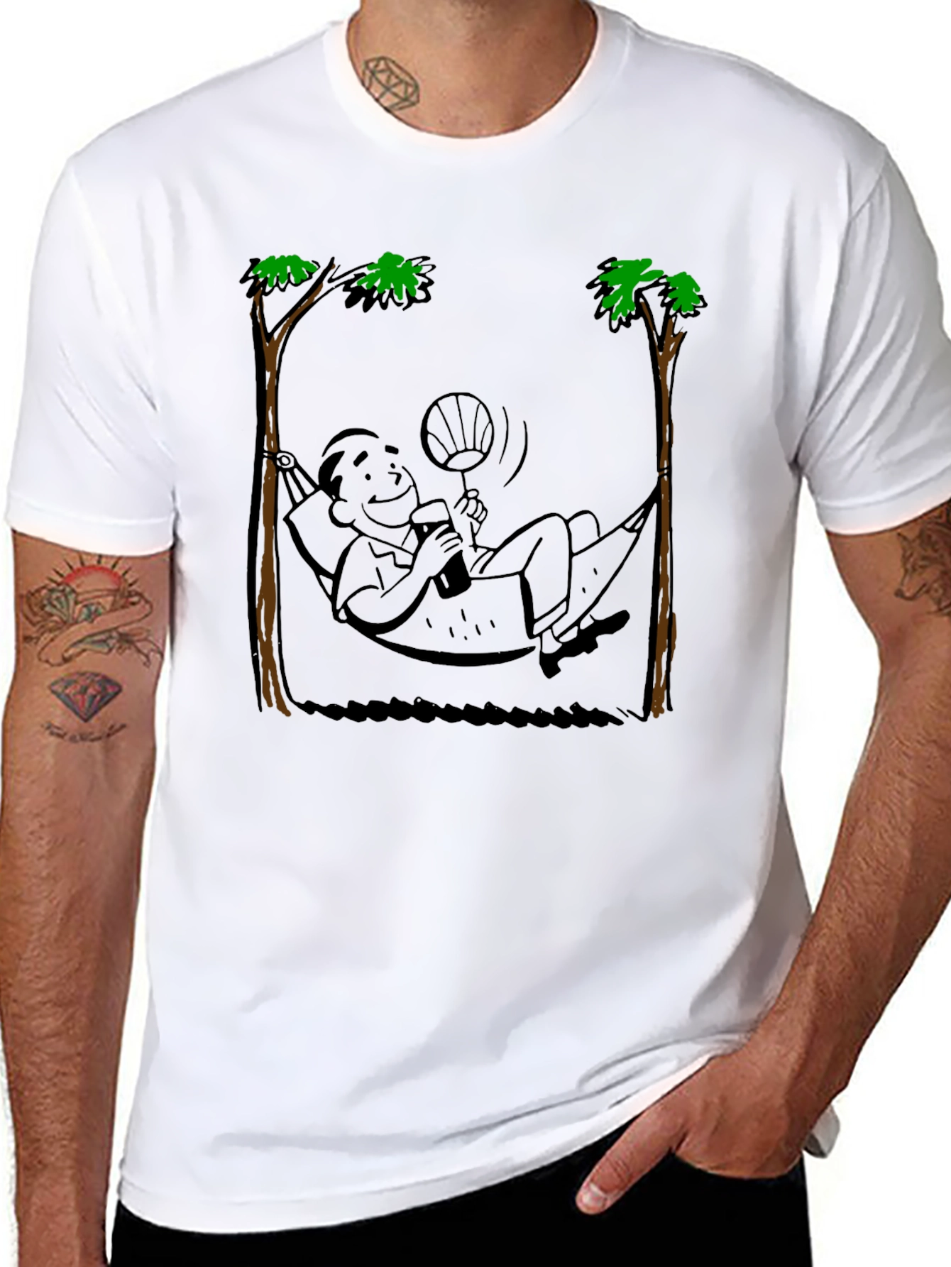 Relaxing Hammock Cartoon Graphic T-Shirt