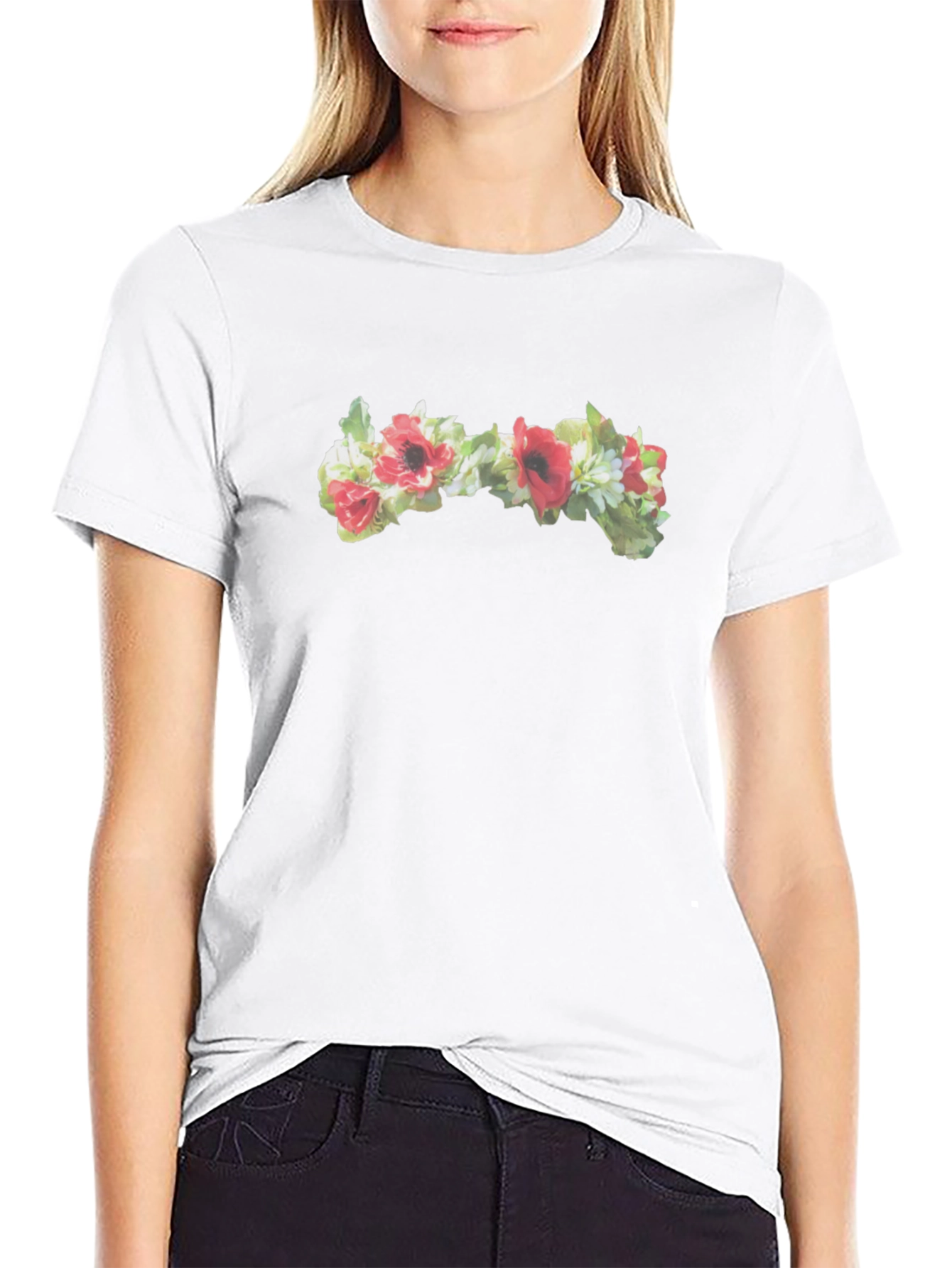 Floral T-Shirt - Red Poppy Accent