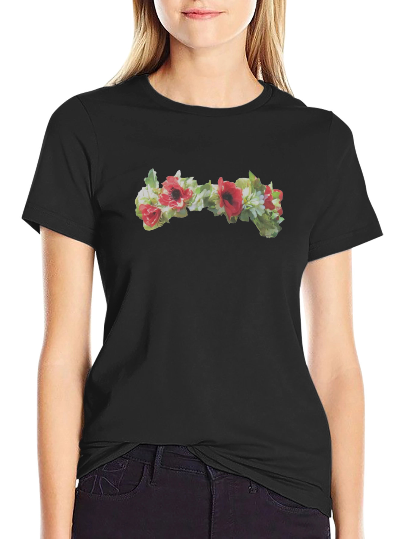 Floral T-Shirt - Red Poppy Accent